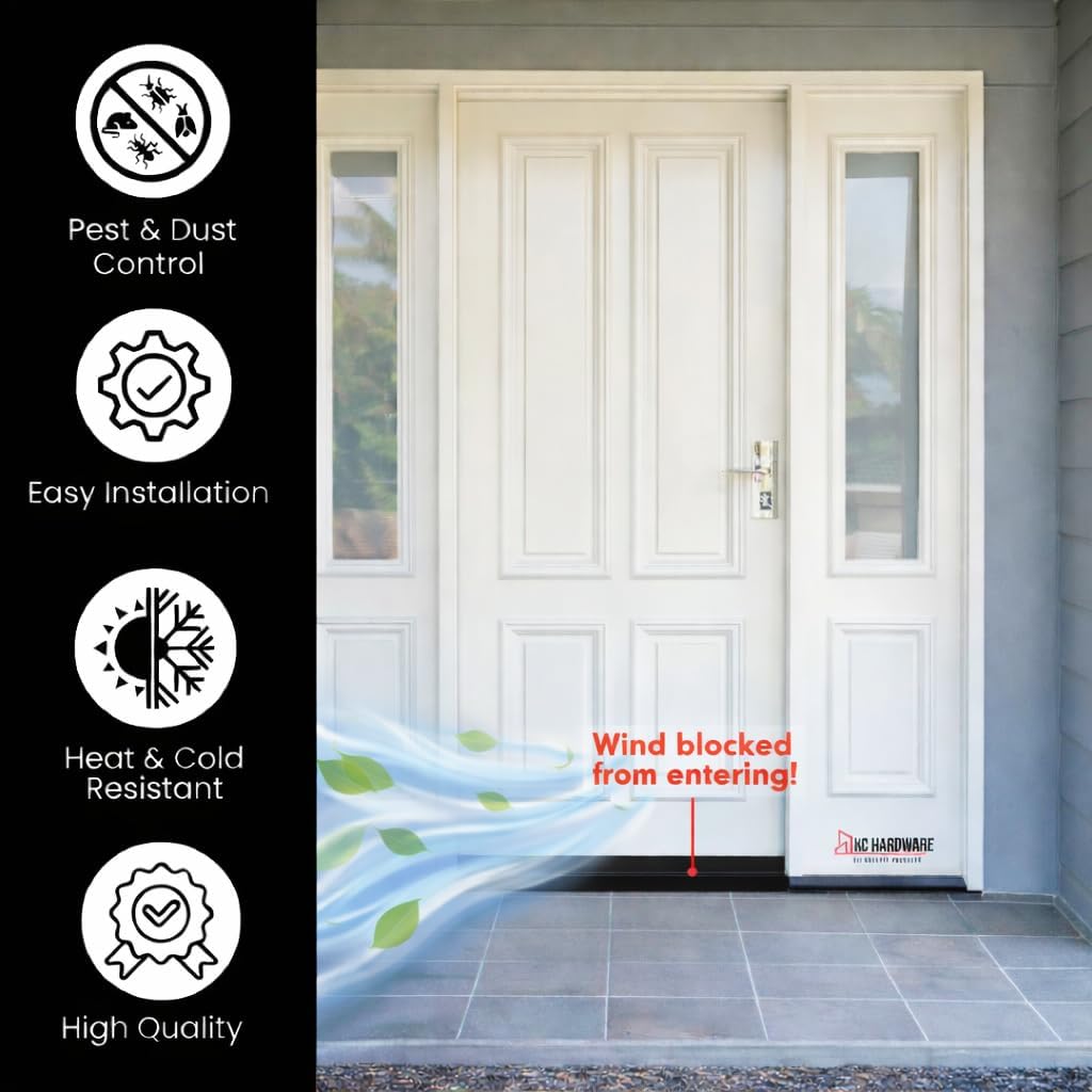 U Shaped Aluminum Door Bottom Sweep with Drip Cap, Draft Stopper for Bottom of Door, Weather Stripping Seal for Exterior and Interior Doors, 1 3/4" Width, Black (36 Inch)