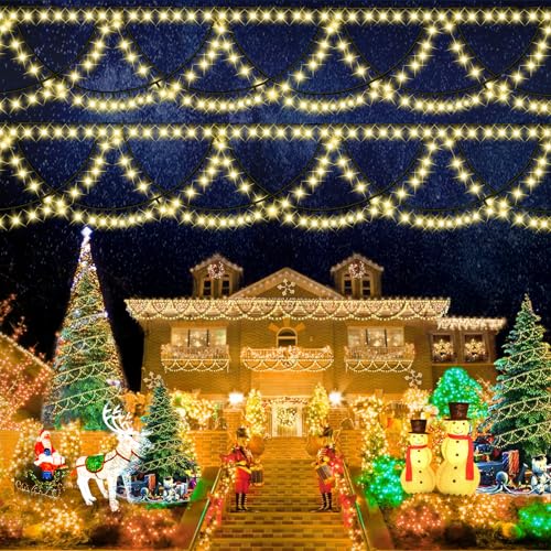 Christmas Lights, 2023 New 380 LEDs 34FT Half-Round String Lights Extendable Plug with 8 Lighting Modes, Outdoor Christmas Decorations Lights for House, Garden, Yard Decor Christmas Lights, 2023 New 380 LEDs 34FT Half-Round String Lights Extendable Plug with 8 Lighting Modes, Outdoor Christmas Decorations Lights for House, Garden, Yard Decor