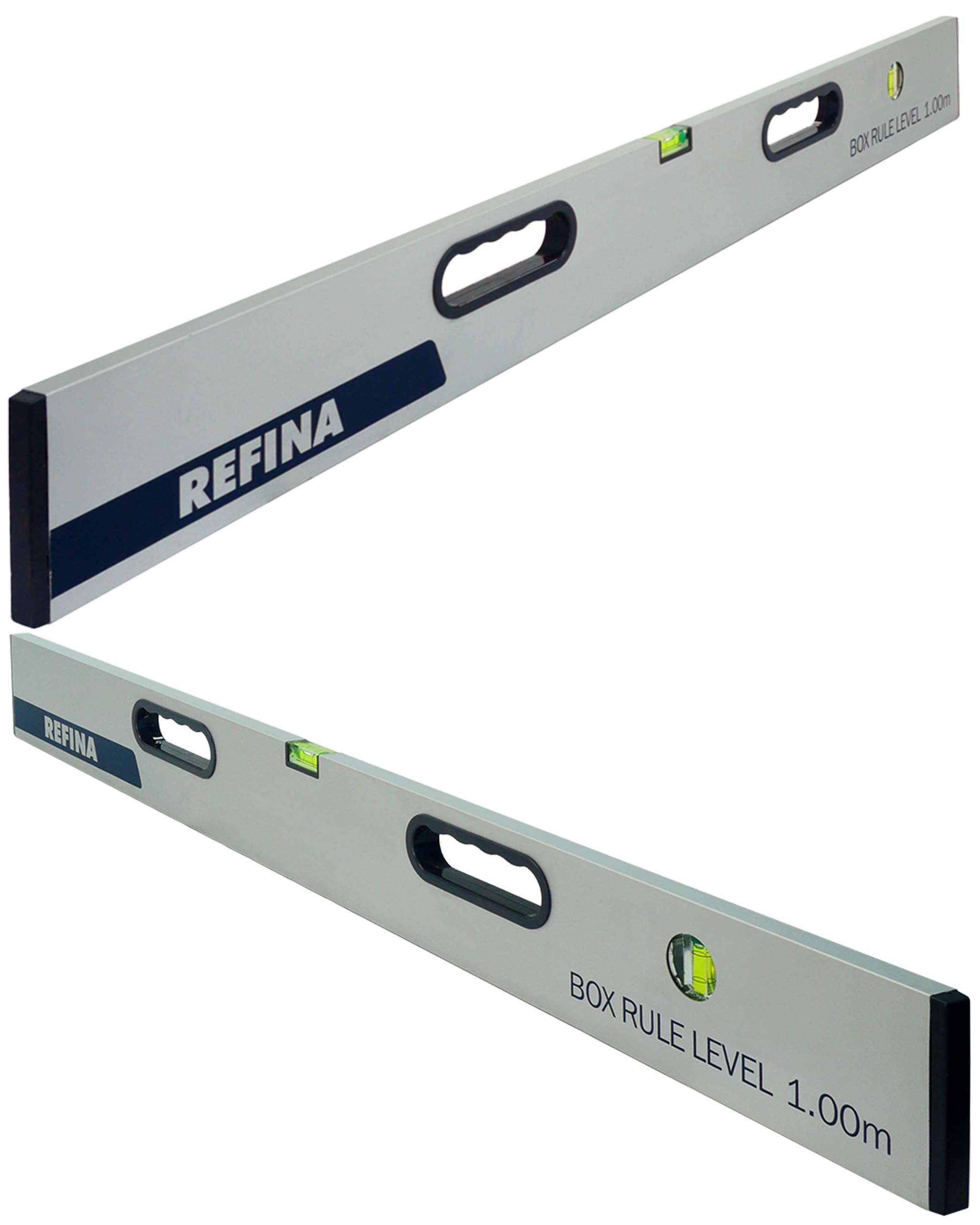 REFINA 3'4” (1.00m) Box Rule Level with 2 Handle Grips, Horizontal & Vertical Spirit Level Vials - 100 x 18mm Slim Box Section Profile for Walls & Floors - Lightweight & Durable Aluminium Construction