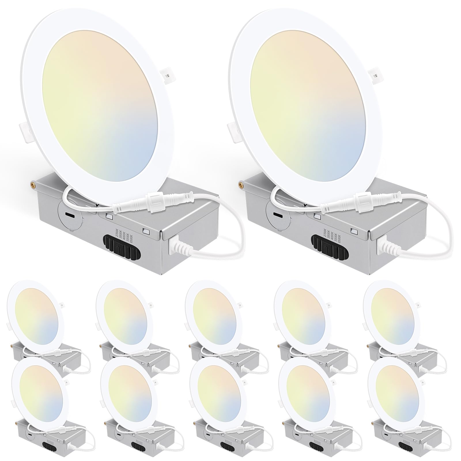Photo 1 of Energetic 12 Pack 6 Inch 5CCT Ultra-Thin LED Recessed Ceiling Light with Junction Box, 2700K/3000K/4000K/5000K/6500K Selectable, 12W 120W Eqv, 900LM, Dimmable Canless Wafer Downlight, IC Rated, ETL