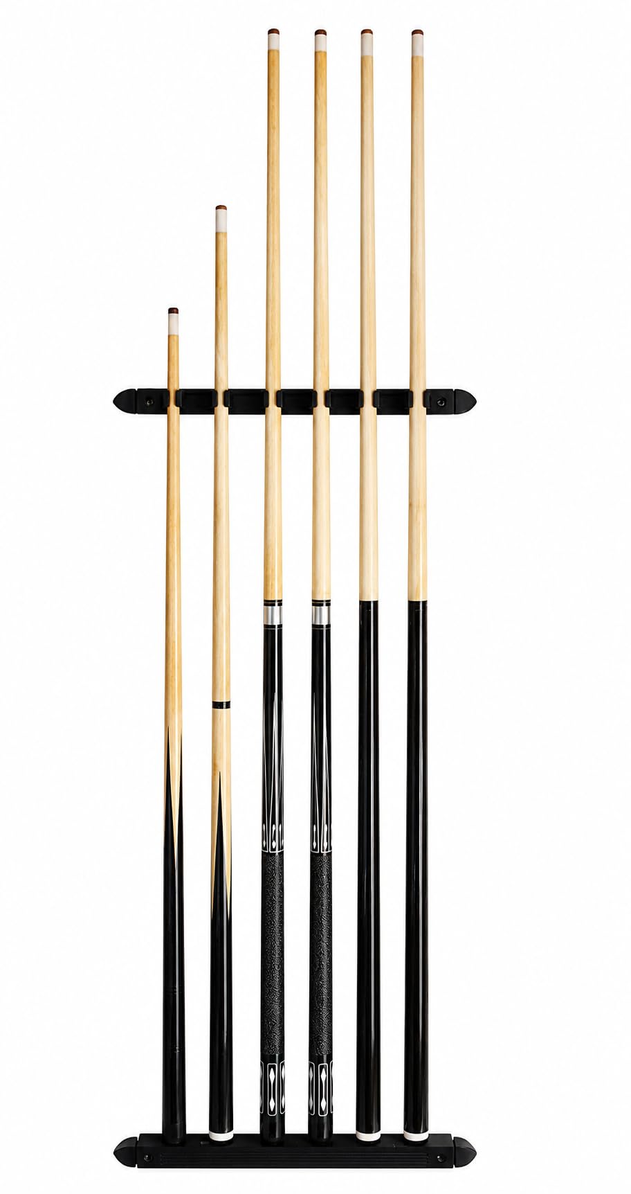 John West Billard Set mit Wandhalterung – 6 Queues & Queuehalter | 2 Profi Queue, 2 Standard Queue, 2 Kurzqueue, Pool Billard Zubehör Set