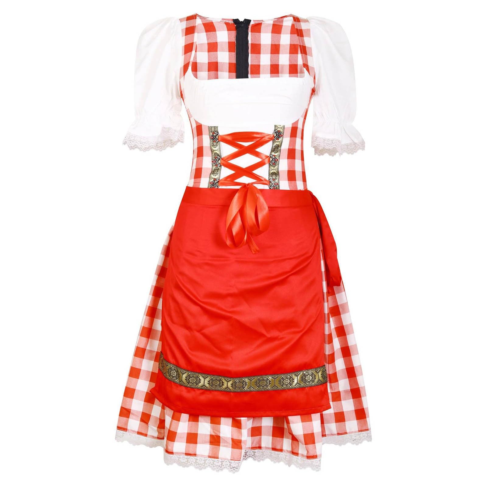 Damen Oktoberfest Kostüm Schürze Kleid Trachten Outfit