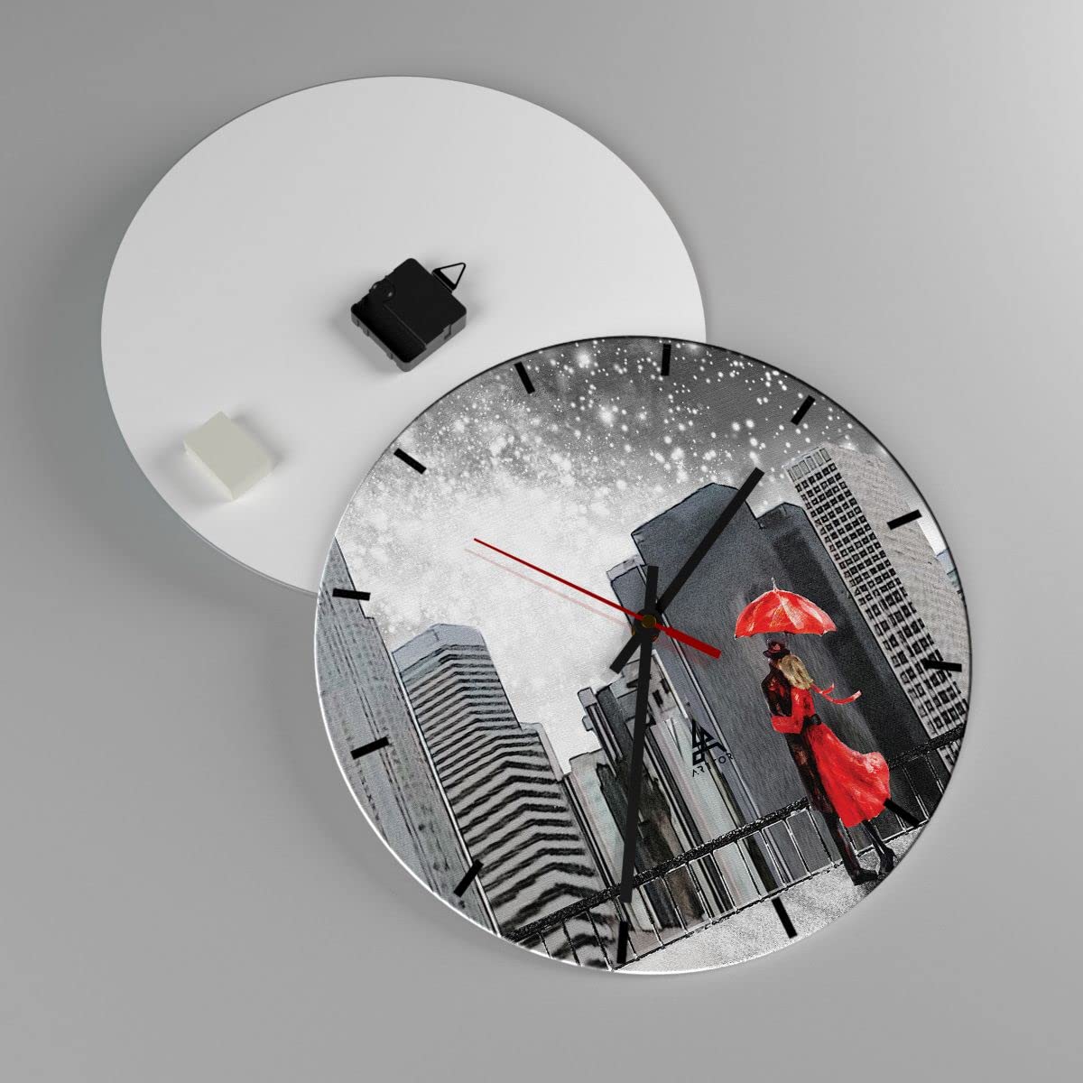 ARTTOR Zegar ścienny na szkle 40x40 cm Nowoczesny miasto dom ulica Cichy zegar na ścianę Sypialnia Kuchnia Deko Dekoracja ścienna Salon Wall Clock Dekor Duży C3AR40x40-3948