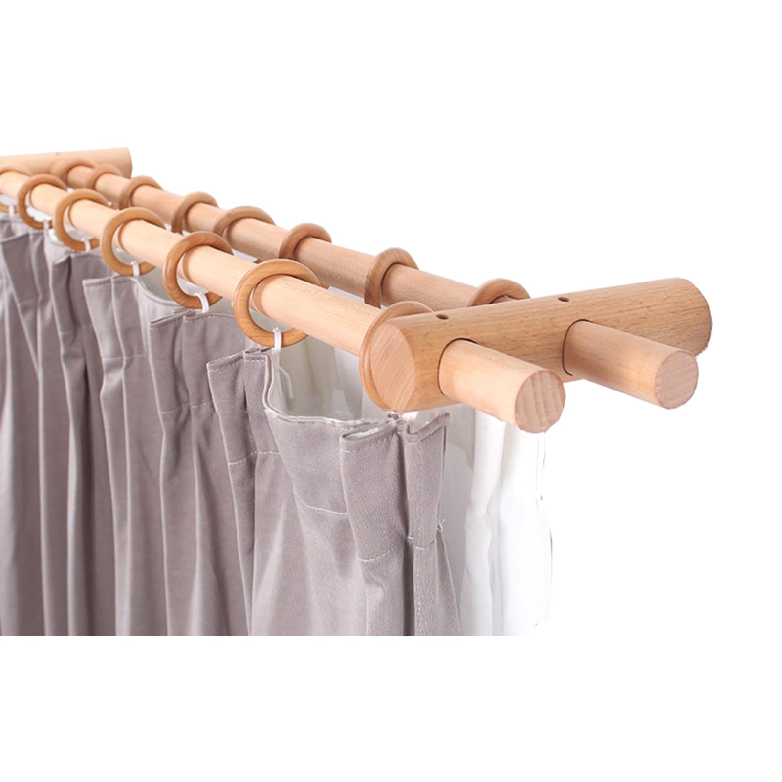 YPAPBHT Solid Wood Curtain Rod Roman Rod Thickened To Prevent Deformation Single Rod And Double Rod Optional Punch And Install Accessories(100CM,Double pole)