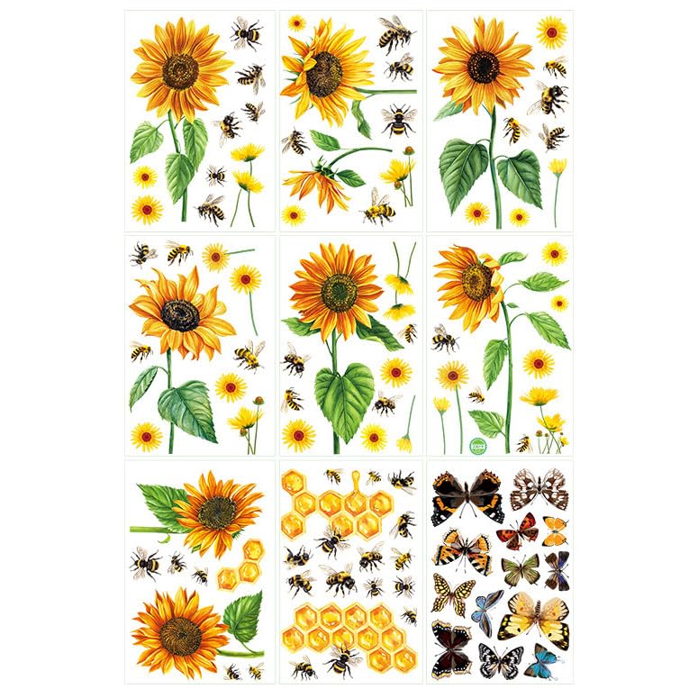 DWUENT Bee Stickers, Bee Wallpaper, Bees Decorations, Sunflower Bees Static Cling Decals