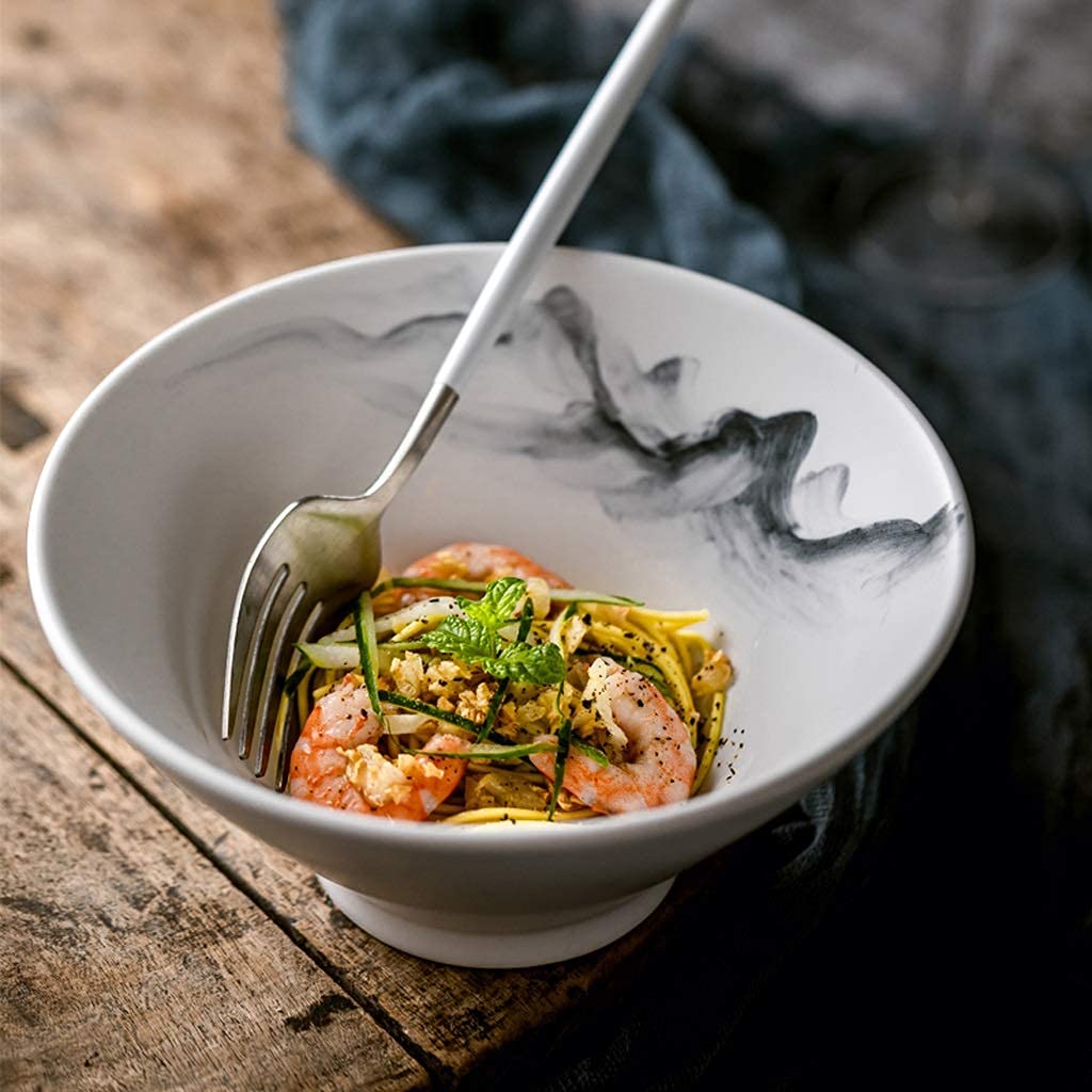 Bol en céramique ， Bol à ramen japonais en céramique de 5 pouces Bol à soupe de 7 pouces Bol à nouilles au boeuf créatif Bol à riz chinois Bol à salade Noodle House Vaisselle Bol à dessert domestique