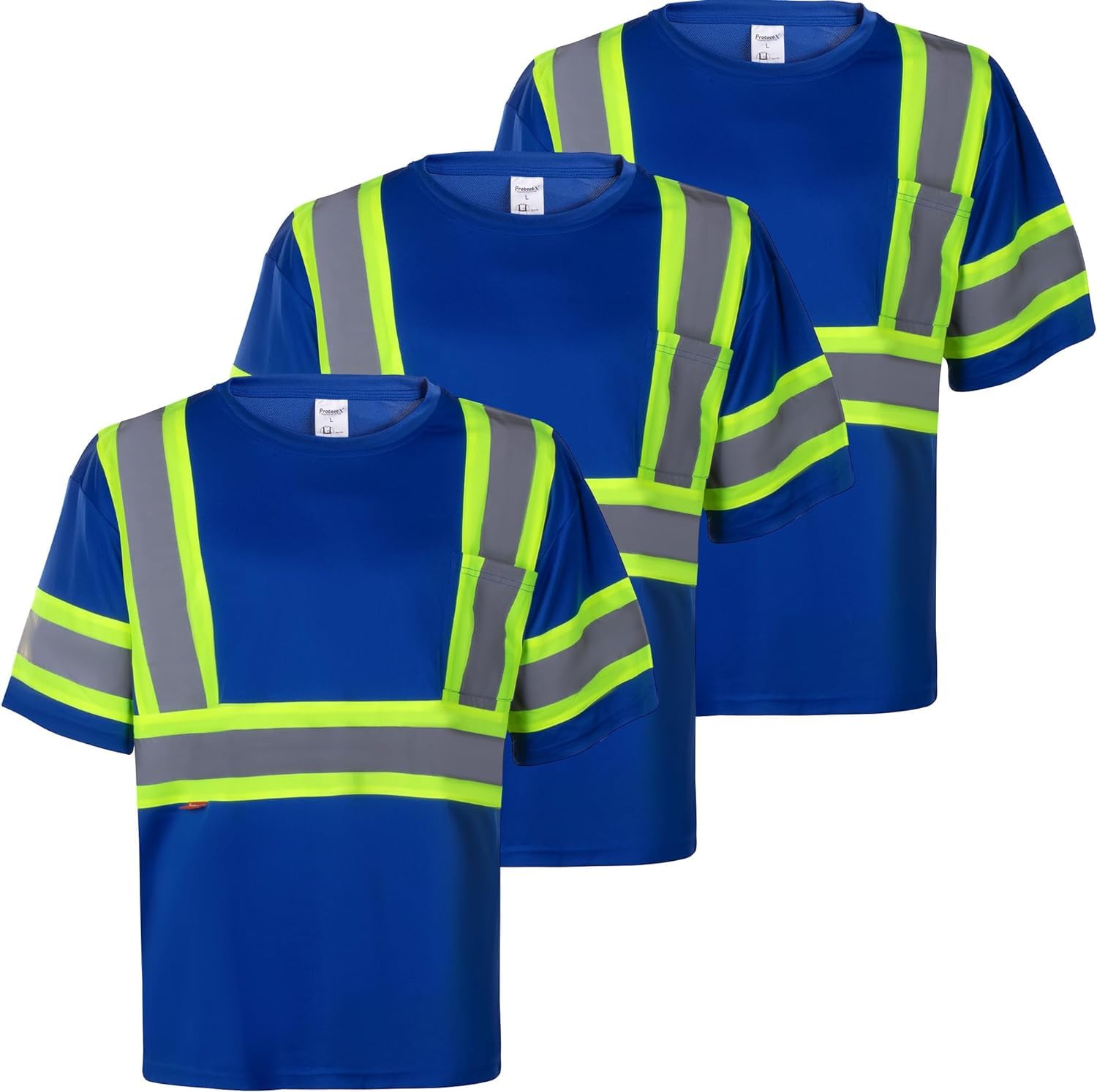 ProtectX High Visibility Short Sleeve Reflective Safety T-Shirt, Men's Heavy Duty Breathable Hi Vis Shirts, Class 2 Type R