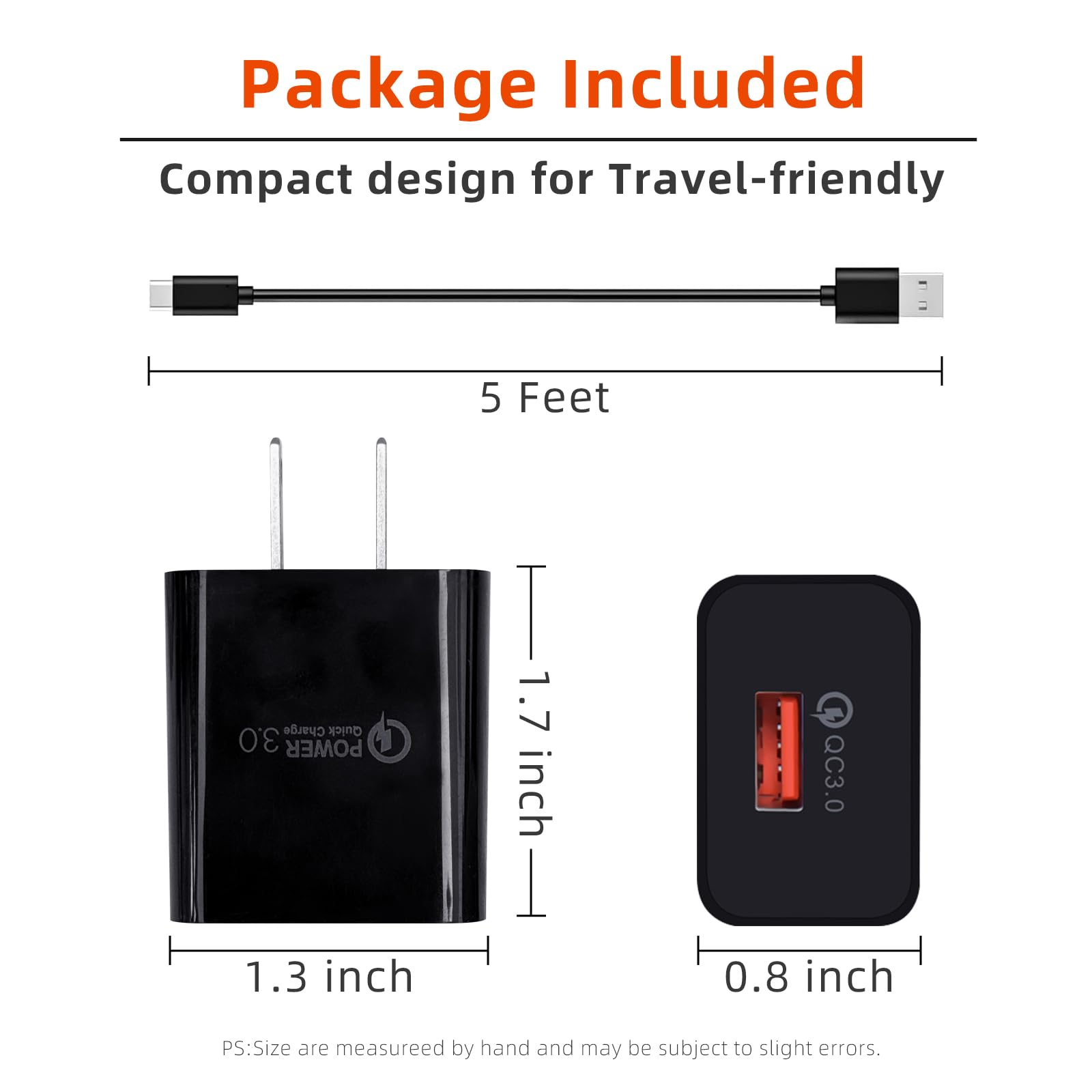 Cargador rápido USB C QC3.0 para Samsung Galaxy A20E A20S A30S A50S A51 A10E, A30 A40 A50 A70 A80 A20, Galaxy Note 8 9, S9 S8, S10 Plus tipo C cable de carga de 5 pies