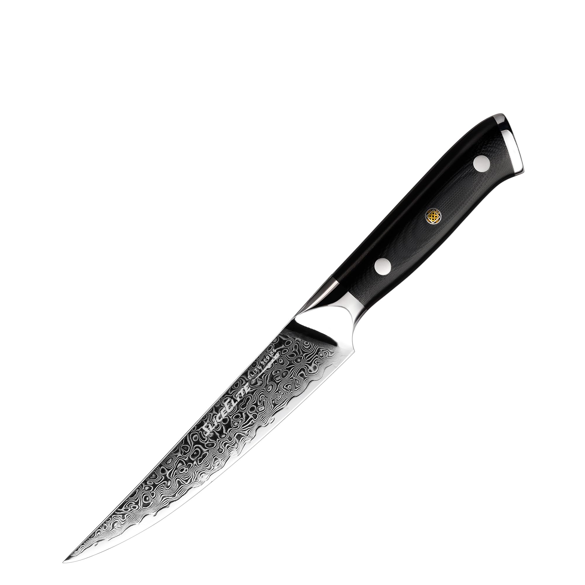 SliceElite Elite Series 6 Piece Steak Knife Set VG10 Damascus Steel 5 Inch Blades G10 Handle Polymer Blade Guard Wooden Gift Box Dinner Meat Chopping Peeling Hunting Camping BBQ Sharp Tool Gift