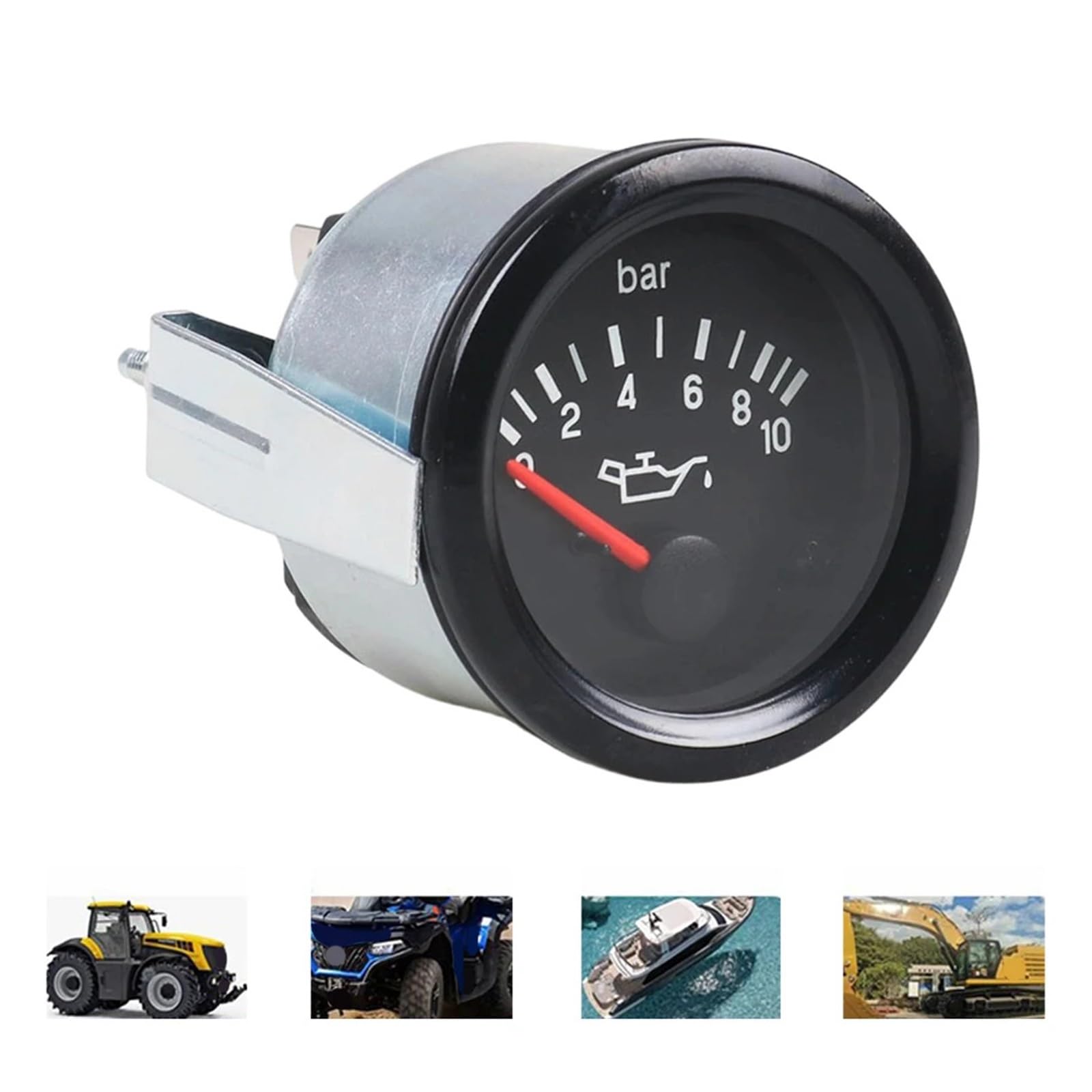 Ciśnieniomierz, Oil Pressure Gauge Designed For 12V DC Automotive And Marine Engine Systems 0-10 Bar Analog Scale 52mm Mounting Diameter