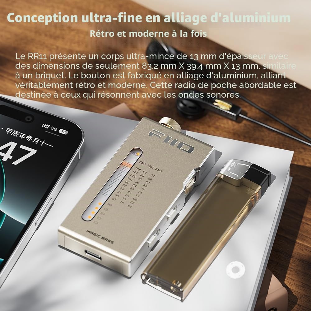 FiiO RR11 Récepteur Radio Stéréo FM HiFi Portable avec Accord PVR Analogique, Effets Sonores Bass+3D, 64MHz-108MHz (Rouge, Certifié Audio Haute Résolution)