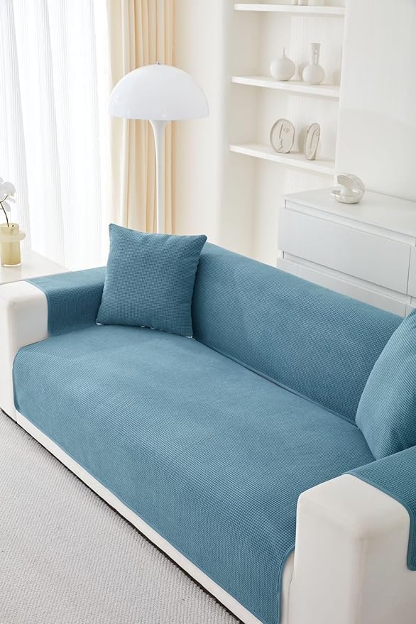 Image of HOMETHREADS Innovative Premium Sofa Cover Set with PVC Backing for Non-Slip Comfort (Blue, 2 Seater Large | 176x140cm)