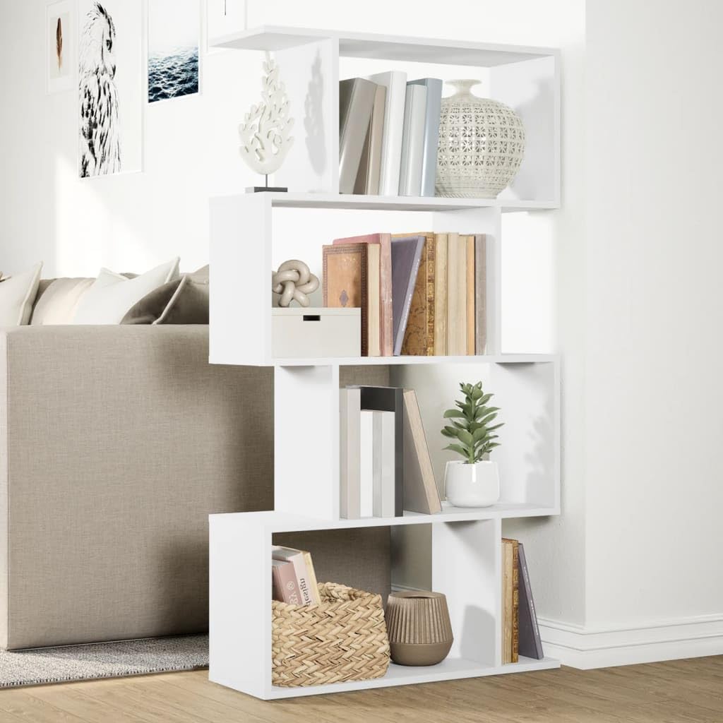Scaffale divisorio a 4 ripiani, in legno, 70 x 24 x 129 cm, colore: bianco