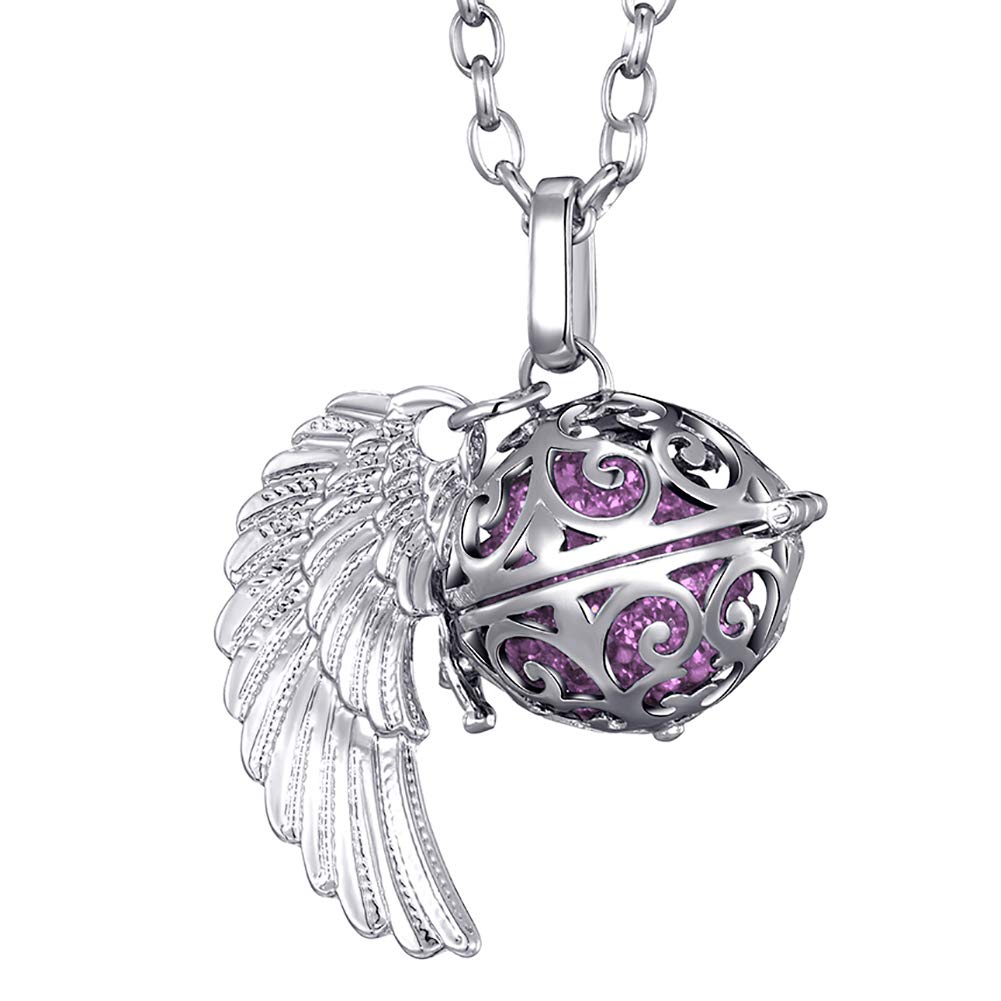 Morella Catenina Donna Angelo Custode in Acciaio Inox 70 cm con Ciondolo ad Ali di Angelo e Sfera zirconi Ø 16 mm in Sacchetto di Velluto