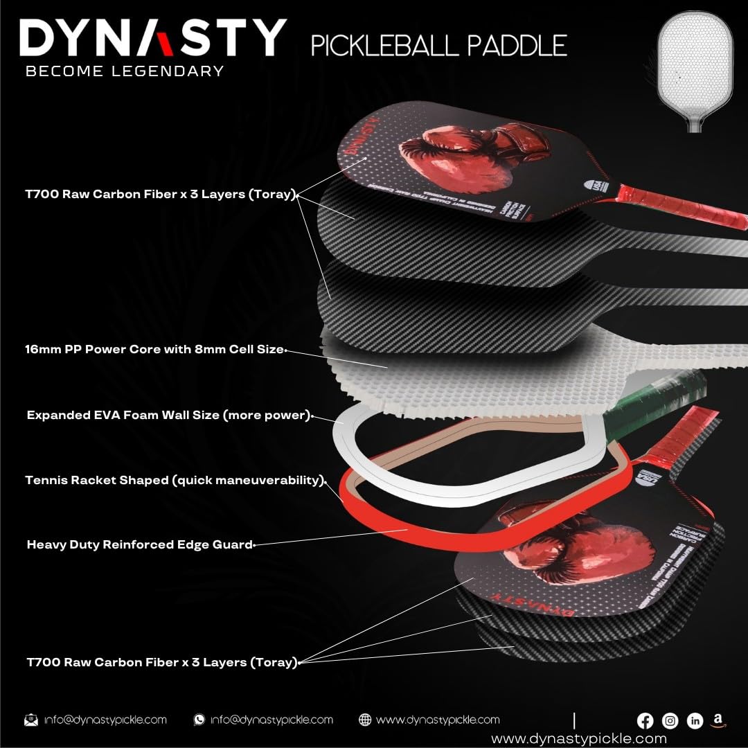 Paddle Pickleball Dynasty Champ T700 - Fibre Carbone 16mm - Forme Tennis Aérodynamique
