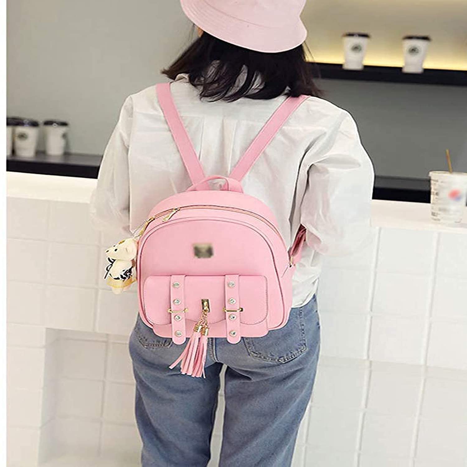 floki Fashion Girls 3-Pcs Fashion Cute Mini Leather Standard Backpack Sling & Pouch Set For Women/Gift For Girl (Black) 1