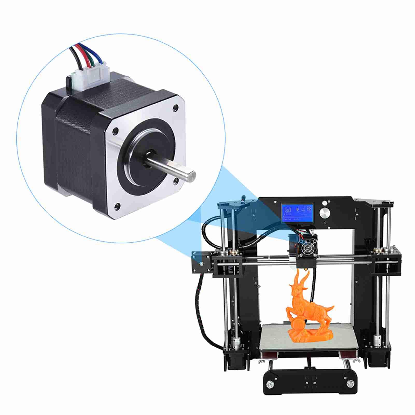 Nema 17 Control de accionamiento del motor paso a paso 2 fases 1,8 grados 0,9 A 0,4 N.M 42 mm con cable Impresora 3D/CNC Reemplazo de accesorios (5 piezas)