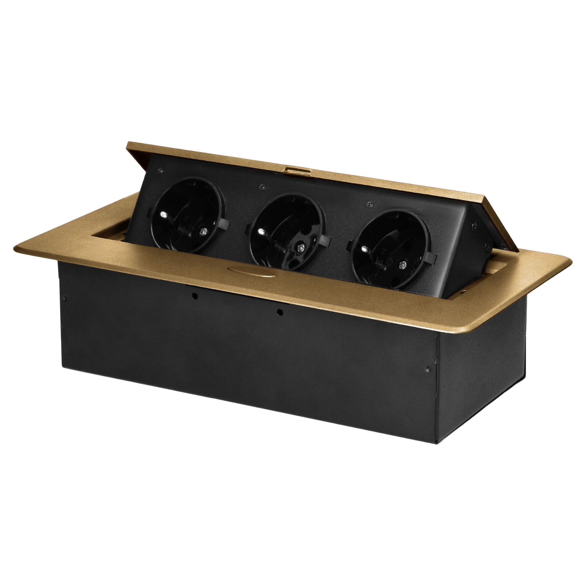 Bloc Prise Encastrable Plan de Travail avec Bord Plat et 3 Prises Schuko Multiprise Bureau adaptée à la Norme Allemande Bloc Prise Escamotable Pas de câble d'alimentation (Schuko) (doré)