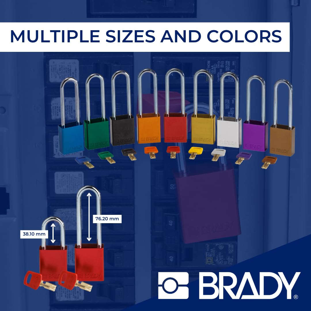 Brady SafeKey - Candado de aluminio - Candado de bloqueo con llave - Bloqueo de seguridad para uso en interiores y exteriores - Altura del grillete de 38,10 mm - Con llave diferente - Verde
