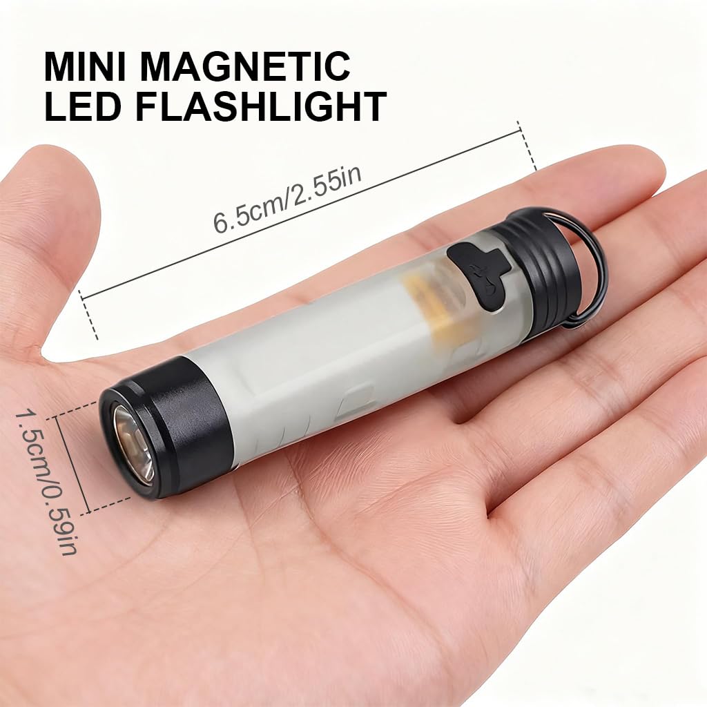 ELEPHANTBOAT® Mini Magnetic LED Flashlight, Portable Dual Light Source Small Torch, 2.4'' Pocket Emergency Hat Light with Clip & Hanging Loop, USB Rechargeable Keychain Flashlight - Image 2 thumbnail