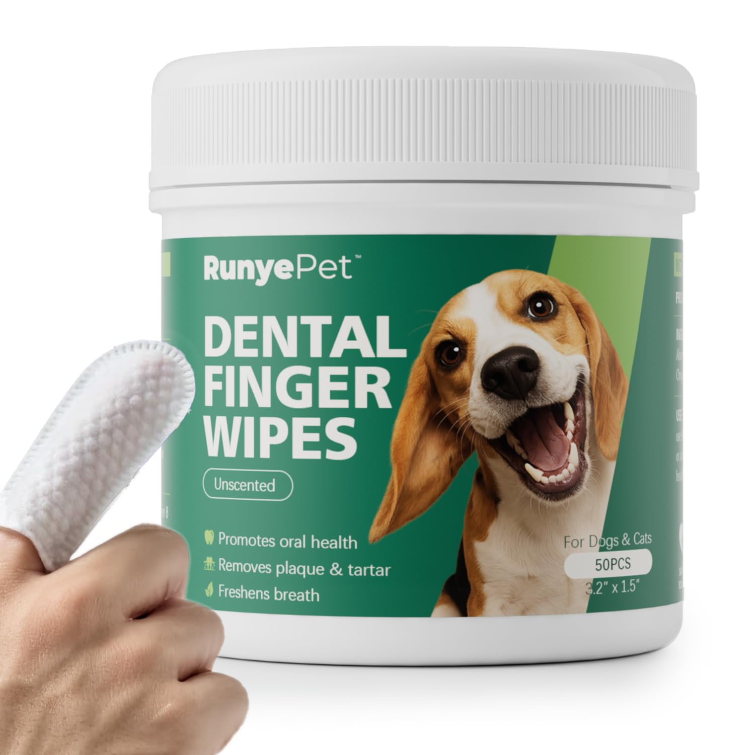 Pet Dental Finger Wipes for Dog & Cats, Remove Bad Breath by Removing Plaque and Tartar Buildup No-Rinse Dog Finger Toothbrush, Disposable Gentle Cleaning & Gum Care Pet Wipes, 50 Counts