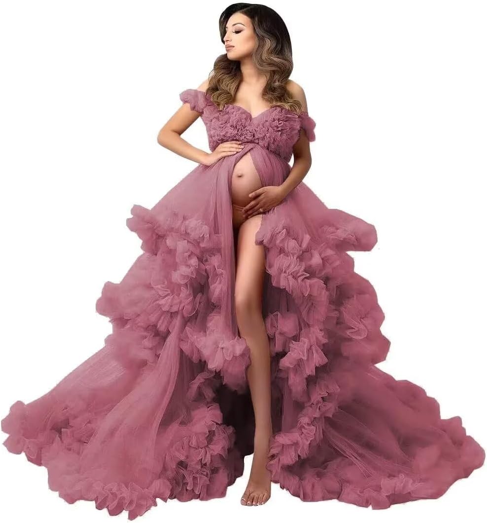 Molisa Tulle Maternity Dress for Photoshoot Puffy Ruffles Bridal Lingerie Bathgown Sheer Baby Shower Pregnancy Gowns
