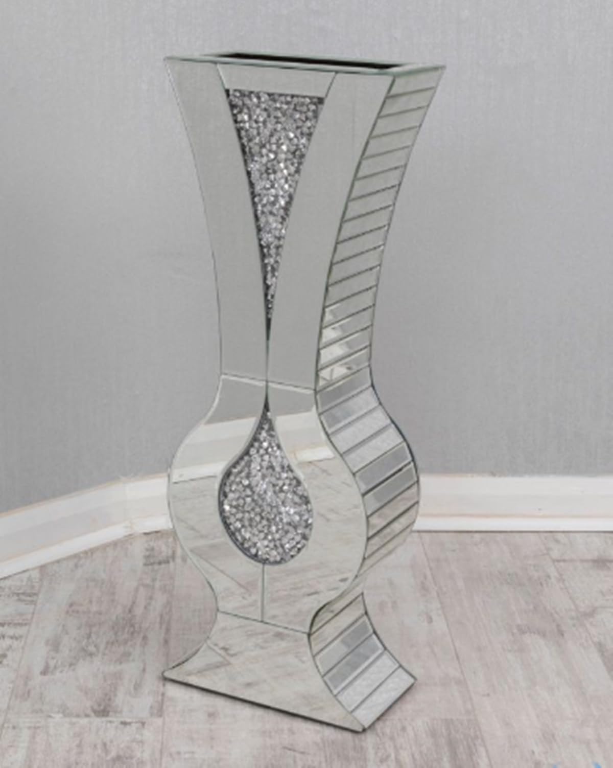 Biznest Large 70cm Diamond Crush Sparkle Crystal Mirrored Vase Silver Vase Bedroom Home Decorative Modern Vase for Dried Flower