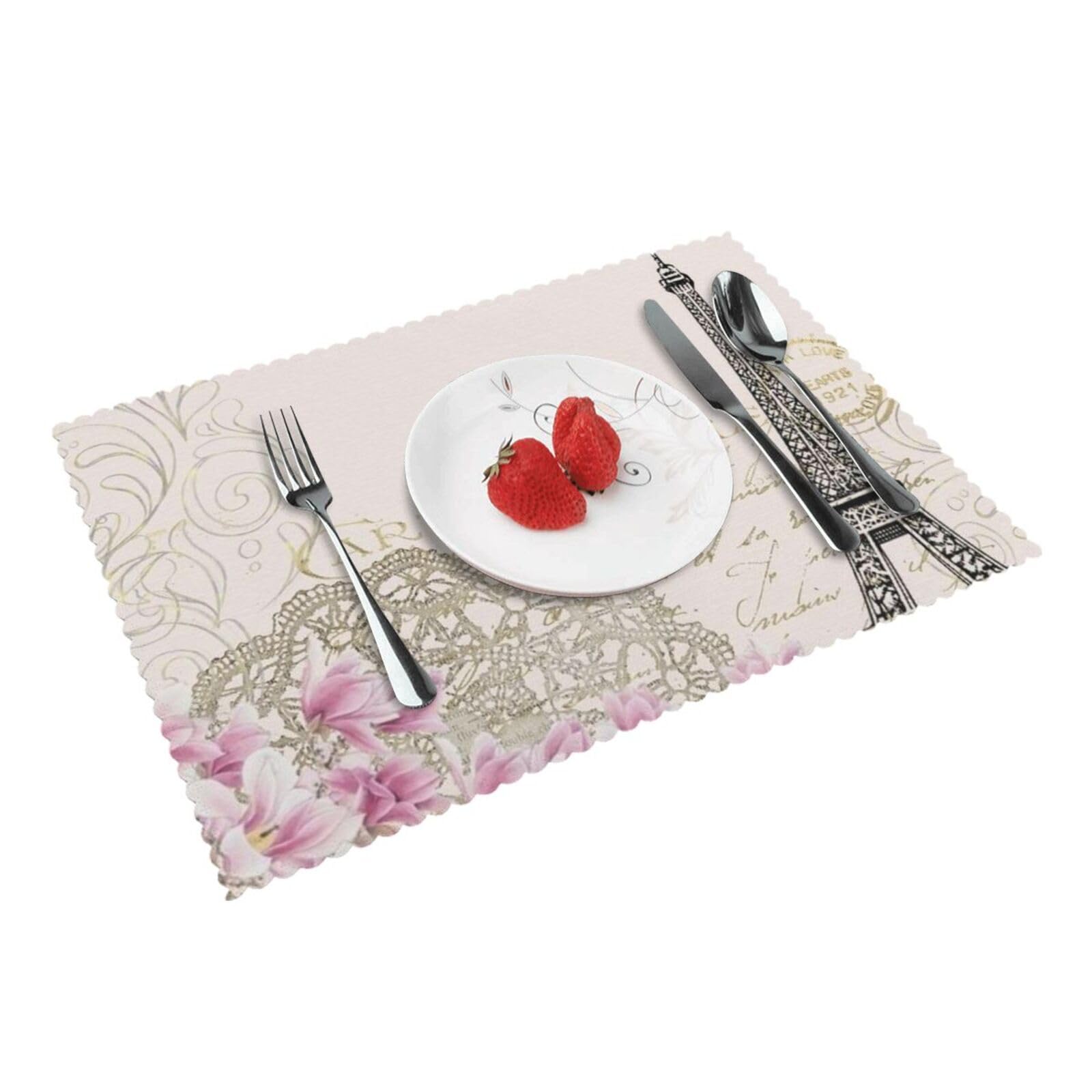 Romantic Paris Tower Printed Placemats Set of 4 PCS Washable Placemat for Kitchen Table Heat-resistant Table Mats 45x30 CM