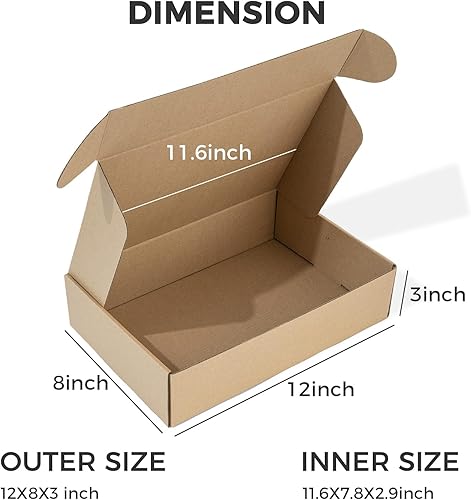 Miniatura 2 de Golden State Art, Caja de correo de 12 x 8 x 3 pulgadas, sobres de caja pequeña marrón para embalaje de pequeñas empresas, embalaje de regalo plano