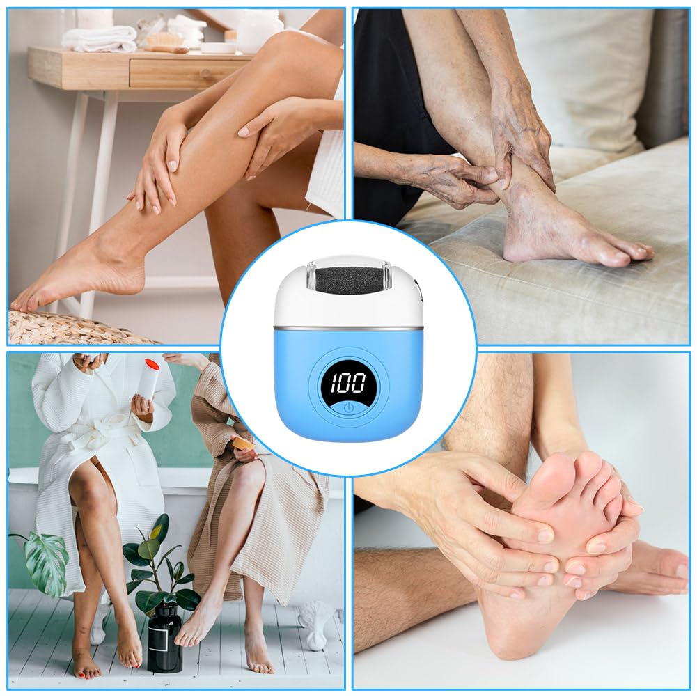 OSDUE Lima Electrica Pies Durezas, 2 en 1 Molinillo Pies Quita Durezas y Elimina Callos Profesional Foot File con 3 Rodillos Recambio Distintos Gramajes Pantalla Digital para Pies Suaves, Azul