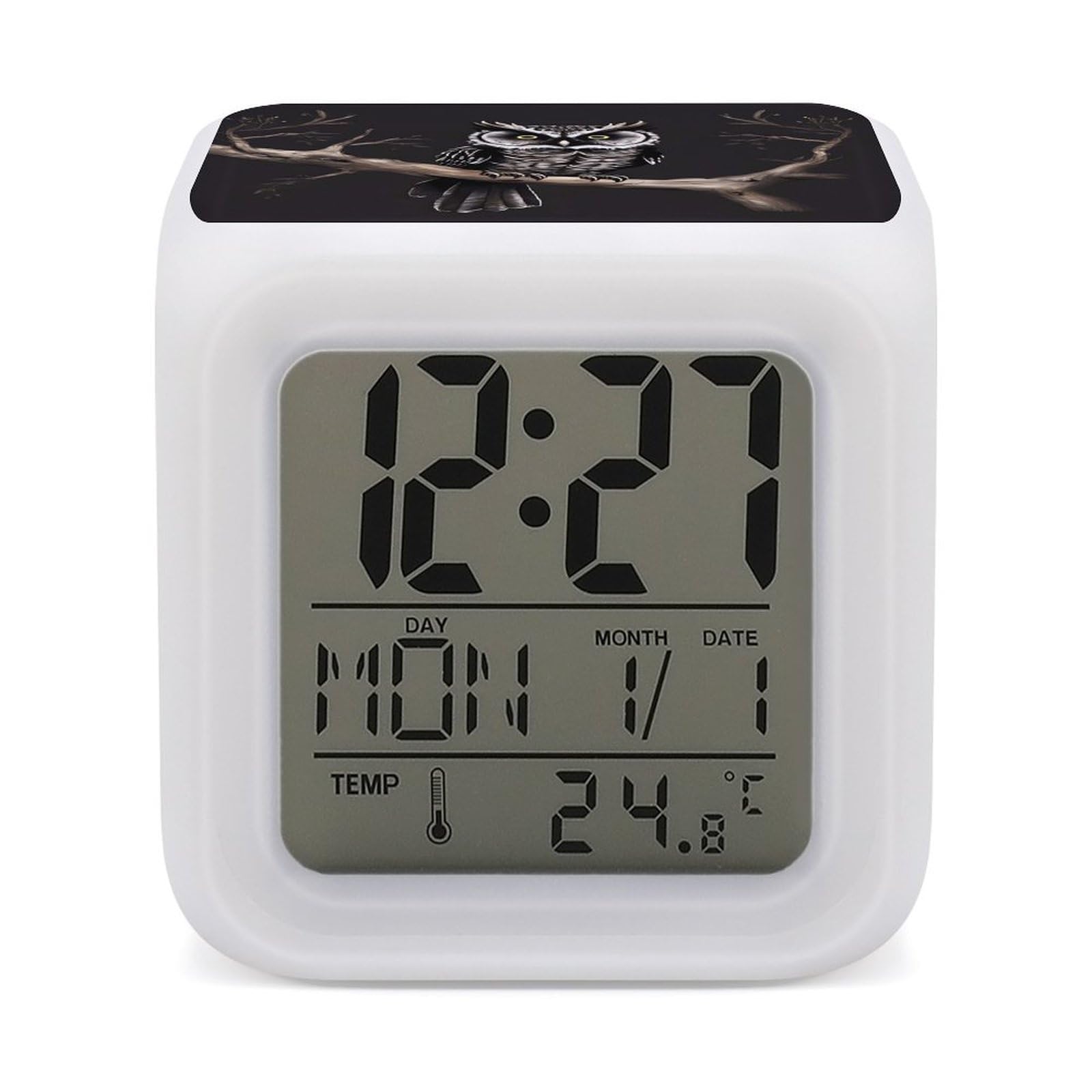 VstaDank Late Night Owl Alarm Clocks with 7 Color Changing Night Light Exquisite Bedroom Digital Clocks with LED Temperature Display Desk Clock Ok to Wake Clocks for Heavy Sleeper