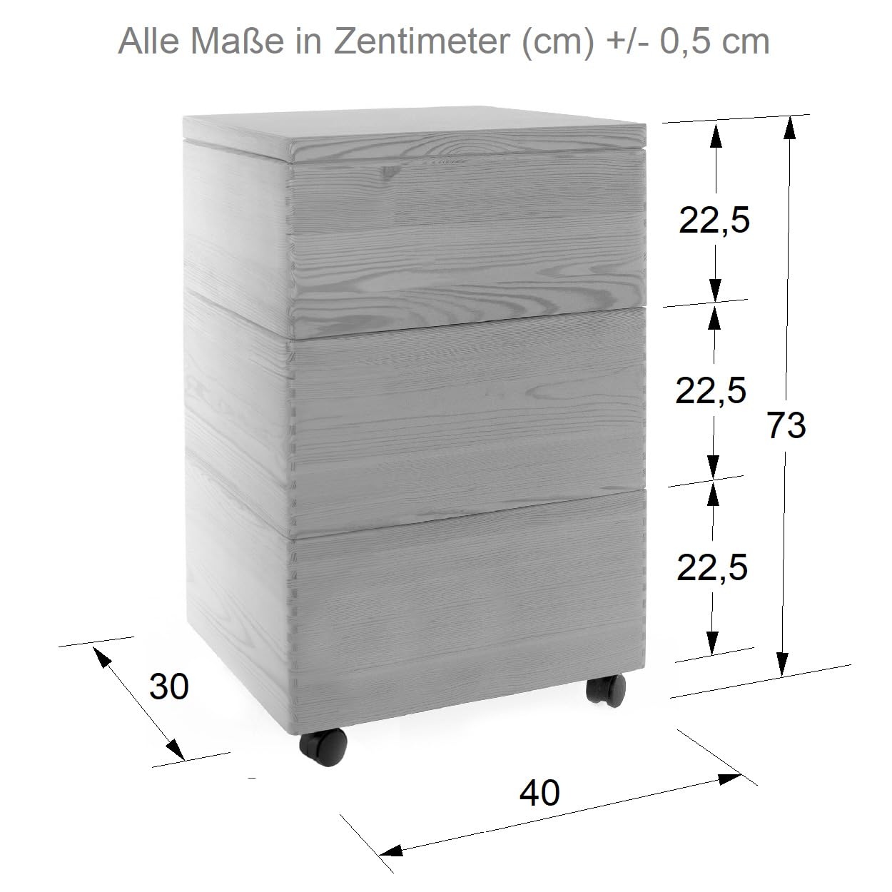 Spielzeugkiste Holzkiste TRIO Kiste Holz 40 x 30 cm 3-er Set Stapelkisten Auswahl (mit Rollen)