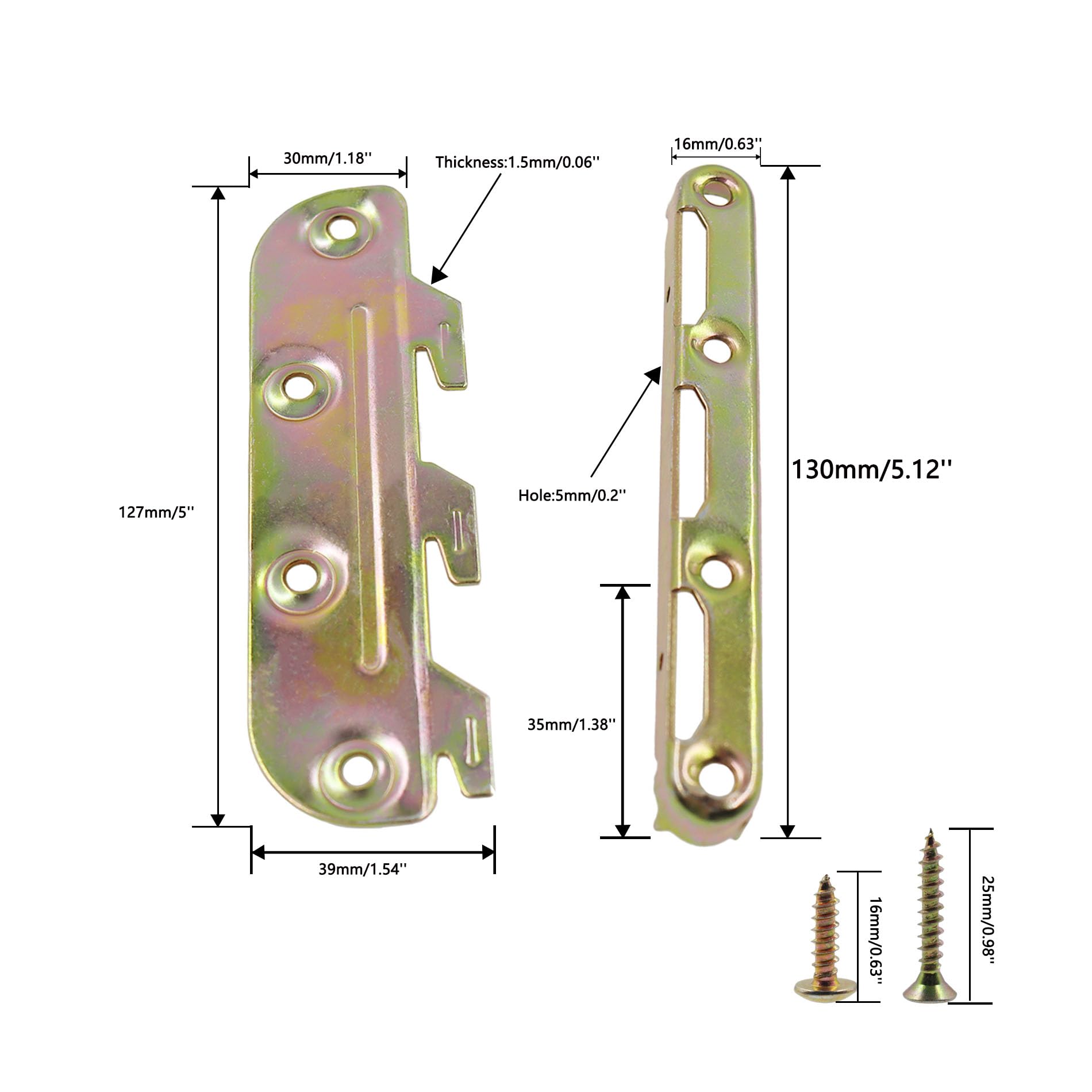 Surface Mounted Bed Rail Brackets,TTZEZE 130mm/5.12''Bed Frame Fasteners Connectors Hardware Bed Rail Hooks W/ Mounting Screws for Wood Bed Frame Headboards Footboards 4 Set