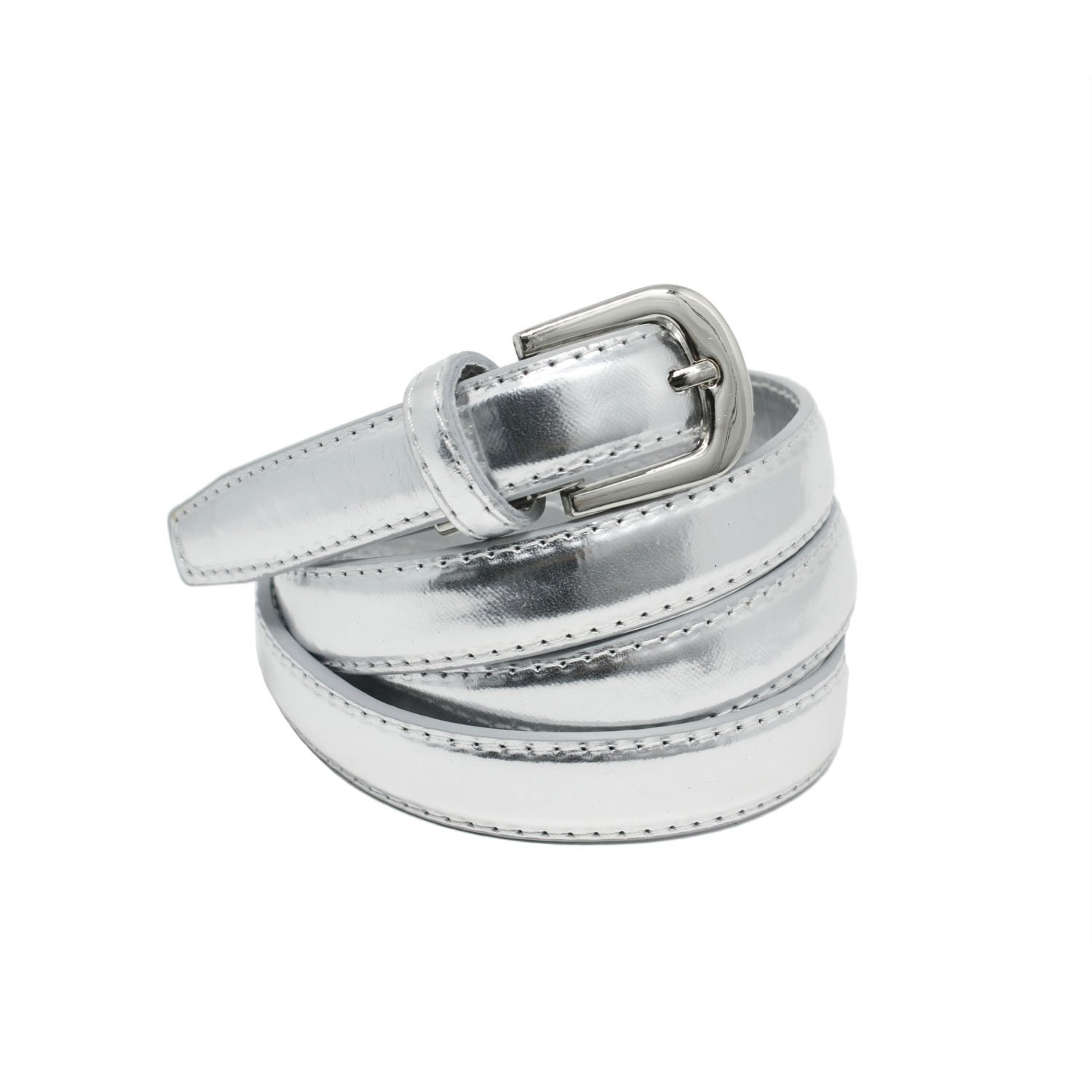 YEHMAN klassischer dünner damen Ledergürtel breite 2 cm Länge 120 cm kürzbar Silber