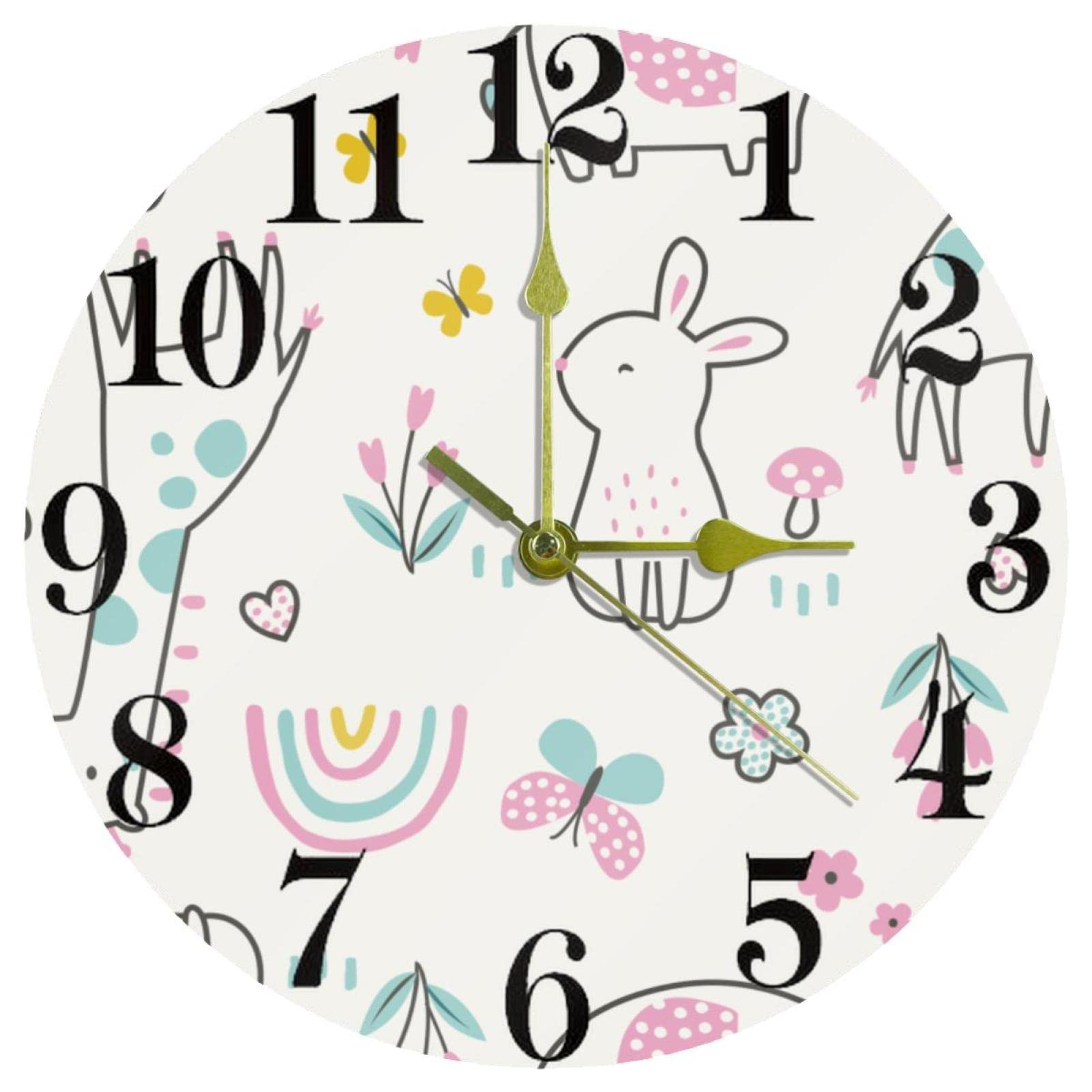 Horloge murale silencieuse sans tic-tac à quartz animaux pour école et bureau