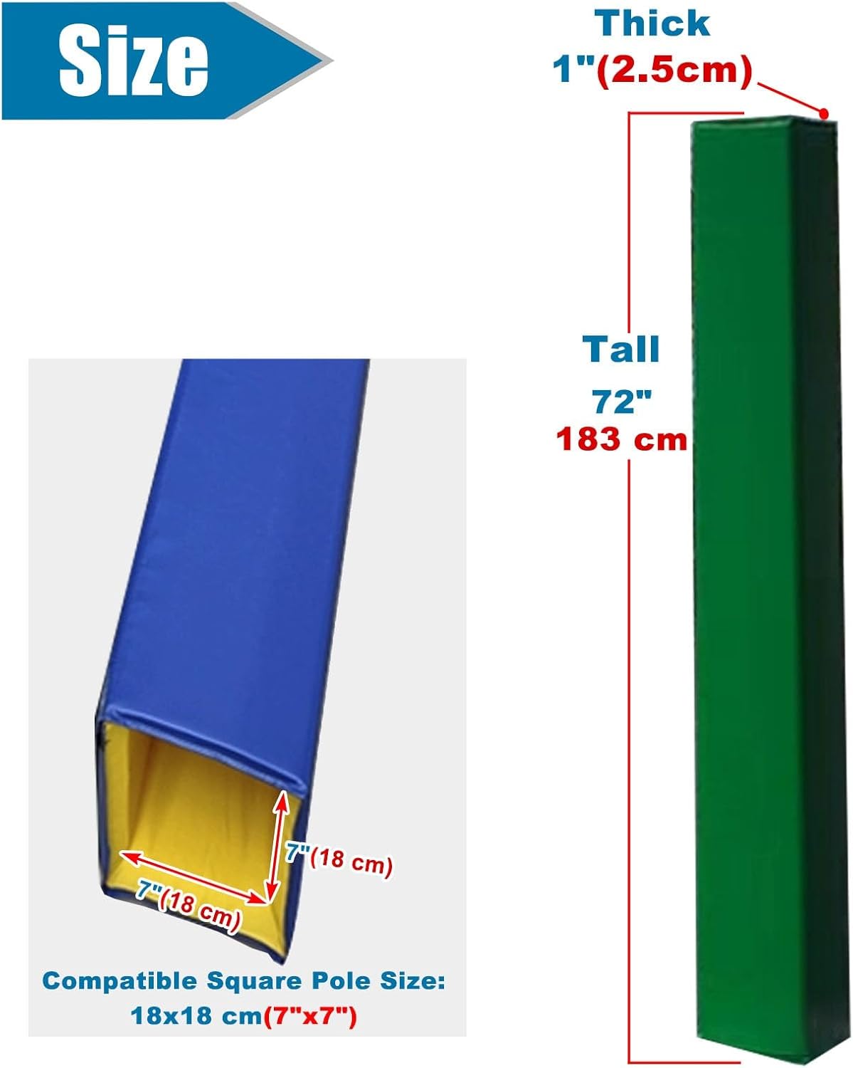 Custom Square Basketball Pole Padding Wrap, Outdoor Support Post Protector for 4x4, 6x6, 8x8 Poles, Yellow 7"x7" (18x18cm) Safety Pad for Basketball Hoops