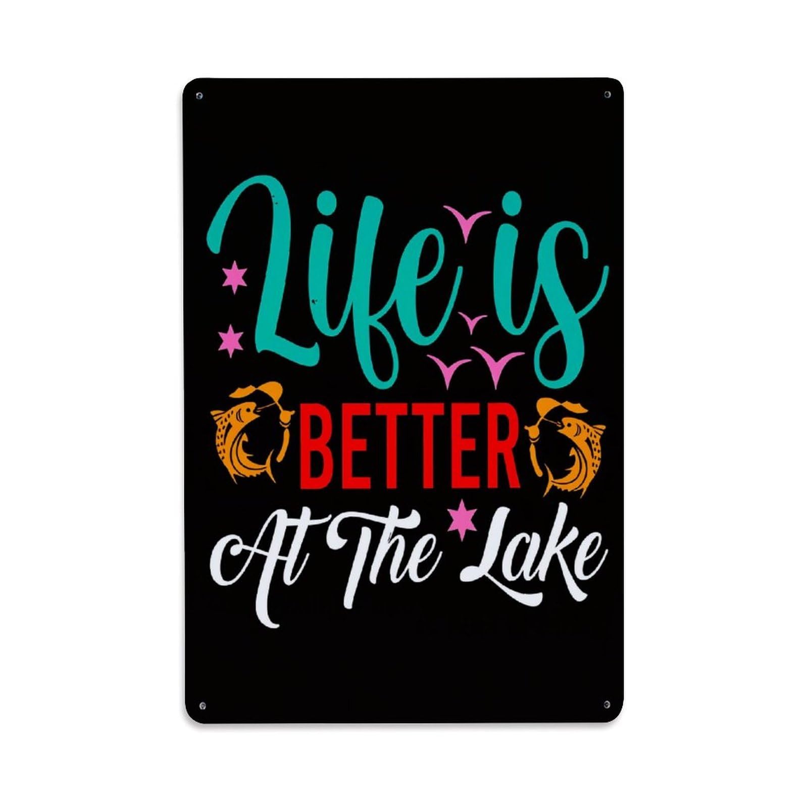 Enderetf Vintage Life Is Better At The Lake Tin Sign Metal Poster, Home Bar Garage Man Cave Cafe Indoor & Outdoor Wall Decoration 8X12inches