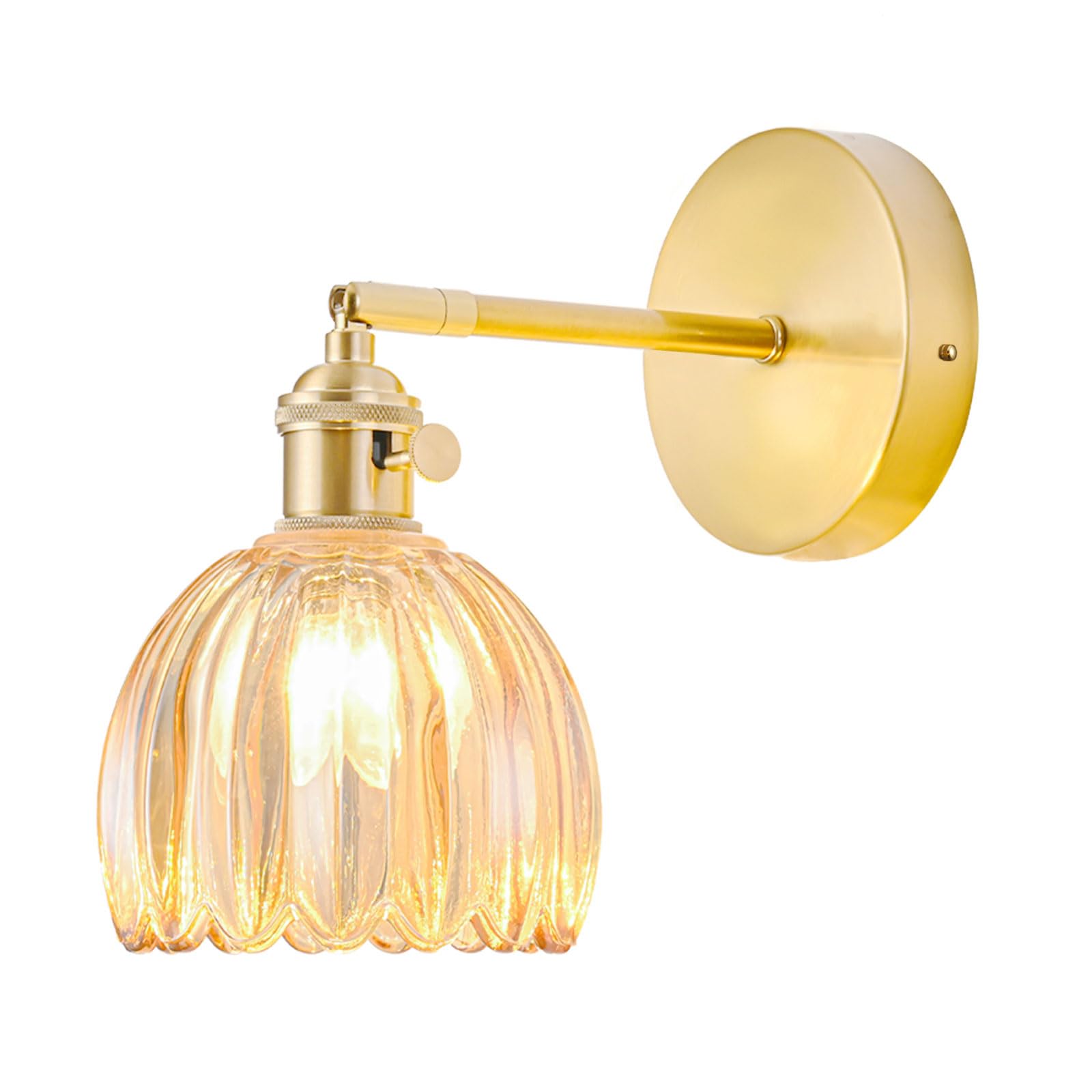 NETHCUEL Festverdrahtete Wandleuchte, Vintage Wandlampe, mit Tulpen-Bernsteinglas-Lampschirm, Wandleuchte Innen für Schlafzimmer, Nebenbett Wandlampe mit Schalter, Leuchtmittel Nicht Enthalten