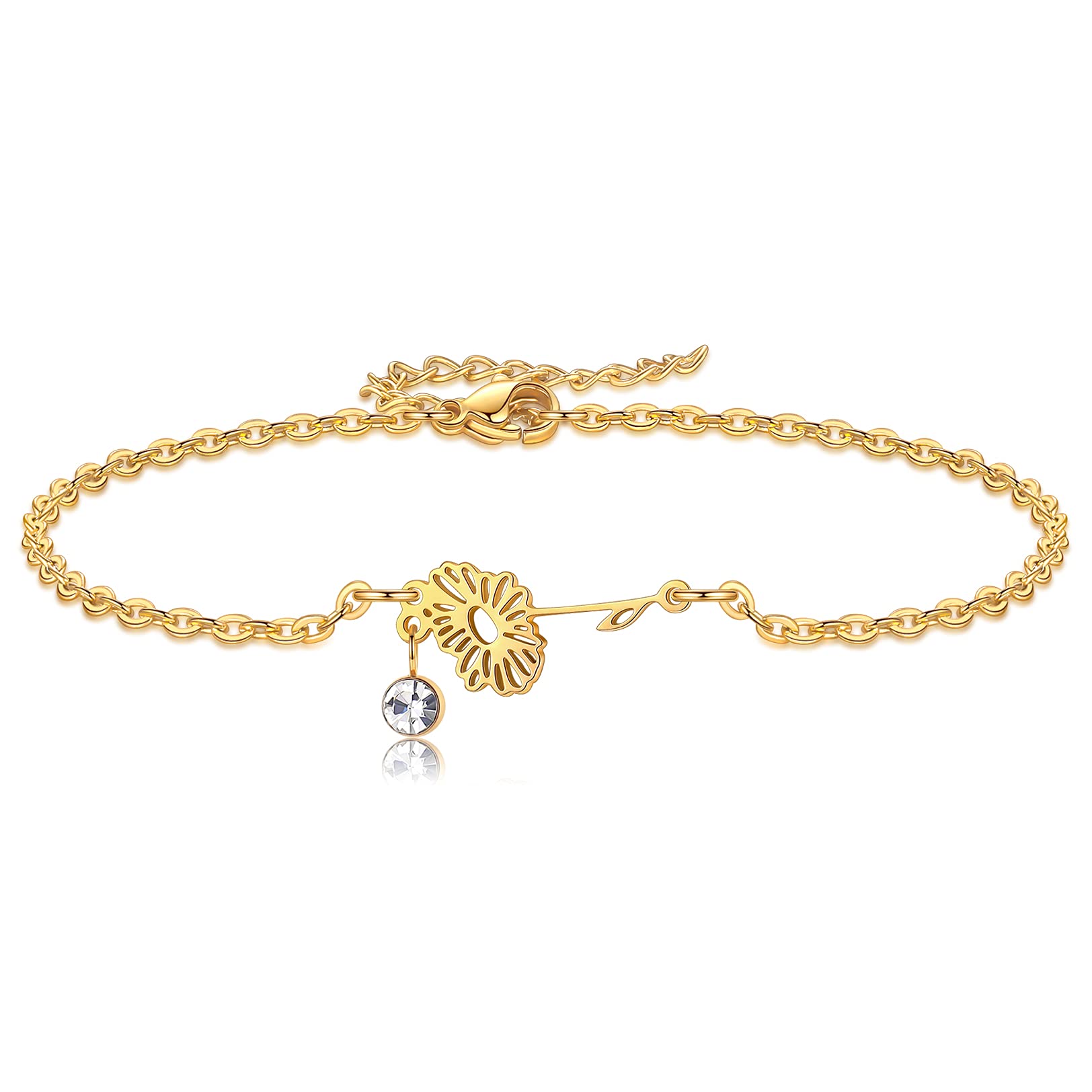 Nupdot Birth Flower Bracelets, 14K Gold Plated Birth Month Floral Birthstone Charm Bracelets Wildflower Birthflower Jewelry Birthday Gifts for Women