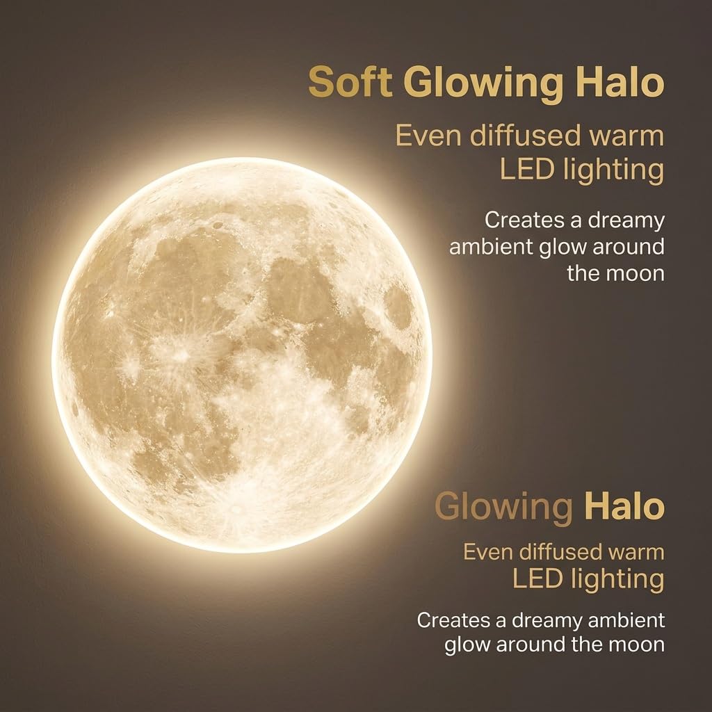 Lampada da Parete Luna 3D LED con Telecomando, Luci Moderne Dimmerabili | Texture 3D realistica, Controllo remoto, LED dimmerabile, Luce d'atmosfera moderna(A,31.5IN*31.5IN_NON-LIT)