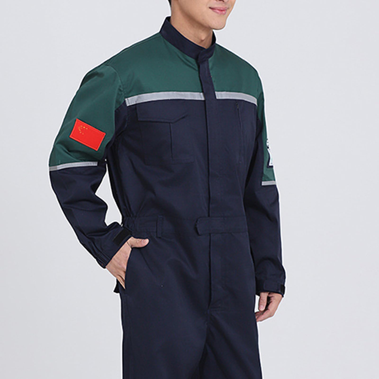 Combinaison À Manches Longues Auto Repair Work Uniforme Zip-Front Coverall Coton Salopette Vêtements De Travail Avec Bande Réfléchissante