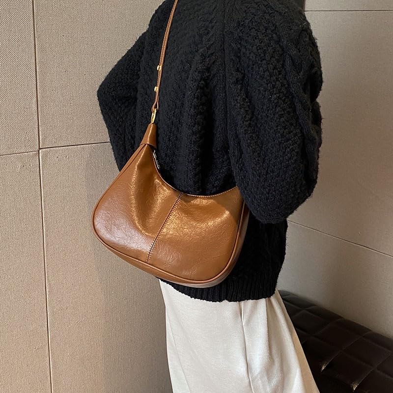 Women's Summer 2024 Designer Simple Solid Color Zipper Shoulder Purse Bag, Elegant Crescent Underarm Purse Bag.4