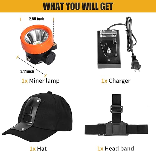 Miniatura 4 de Lokilo Linterna frontal de minería superbrillante de 1+6 LED, recargable, impermeable, con tapa minera, larga duración, ligera, perfecta para