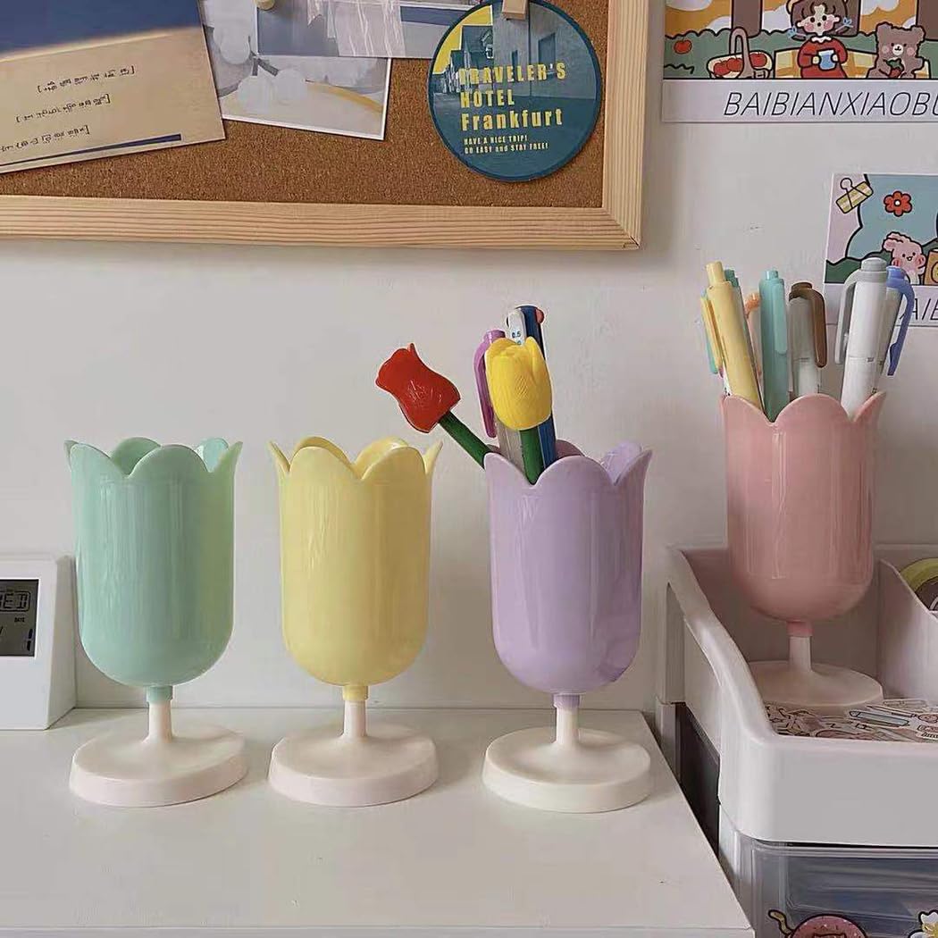 Ranvi 3PCS Flower Pen Holder Makeup Brush Holders for Girls Kids Women Desk Organizer Storage Gift(Blue,Yellow,Green) - Image 3