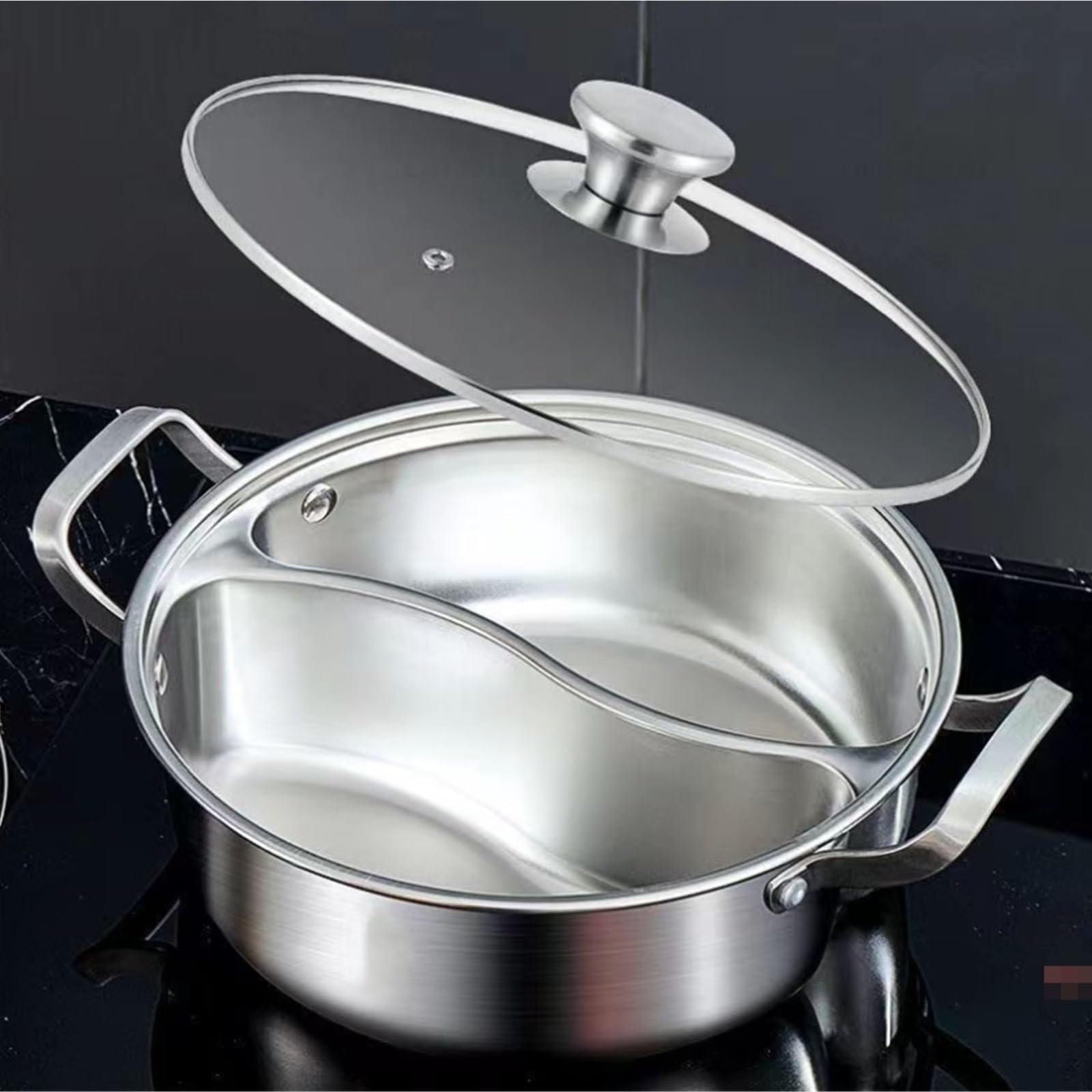 Hotpot per cucinare Shabu Pot Pentola calda in acciaio inox con divisore senza saldature pentola per piano cottura a induzione, fornello a gas Pentola da cucina