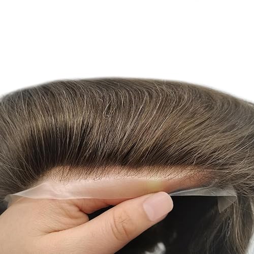 Miniatura 210 de Ultra Thin Skin Mens Toupee Real Human Hair Replacement System Toupee For Men Hair Pieces 8x10Inch Hair Pieces For Men Hair Prosthesis V-Loop 90%