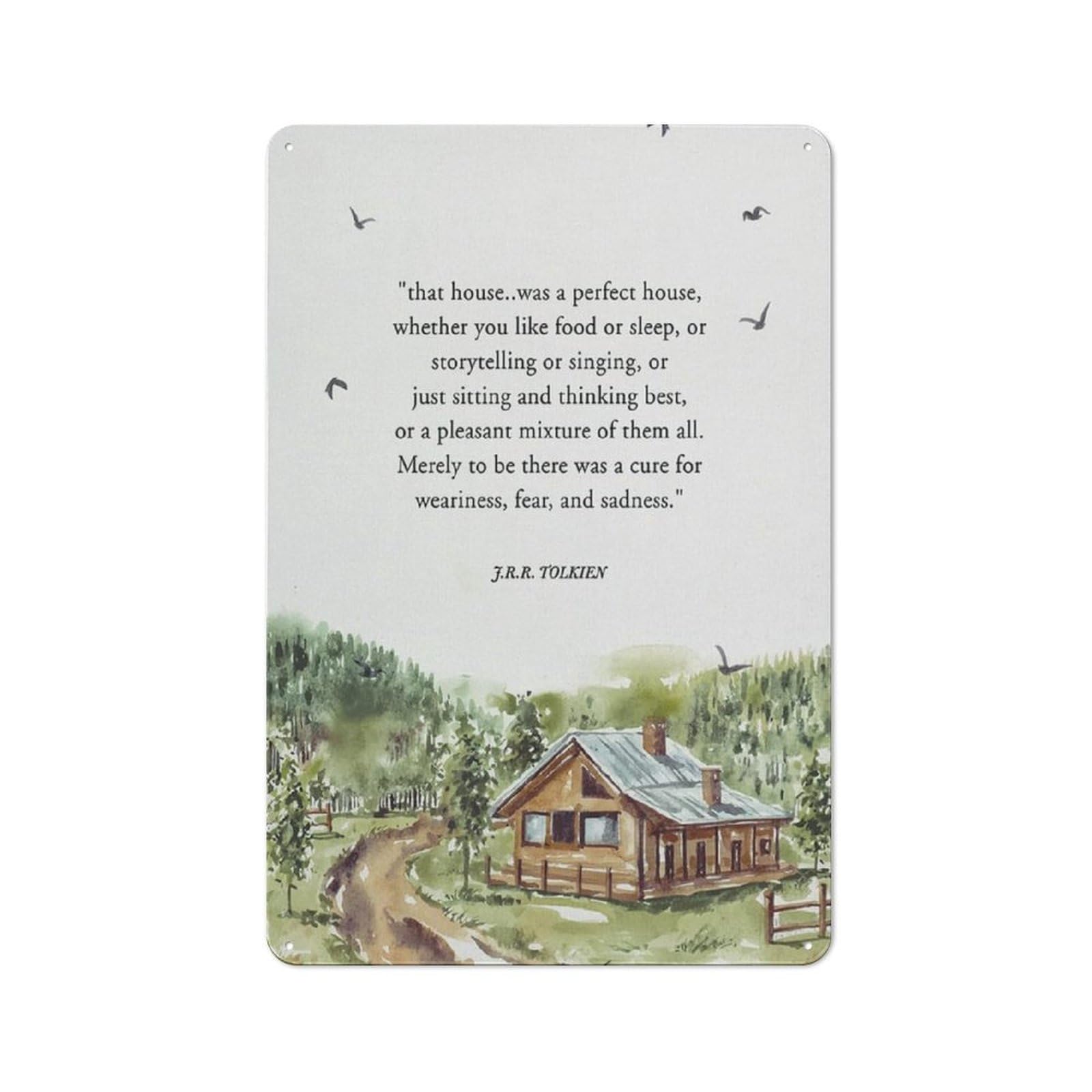 Rustic Metal Tin Sign, Warm House Quote Watercolor Print, Housewarming Home Office Gift Decor 12x8 Inch