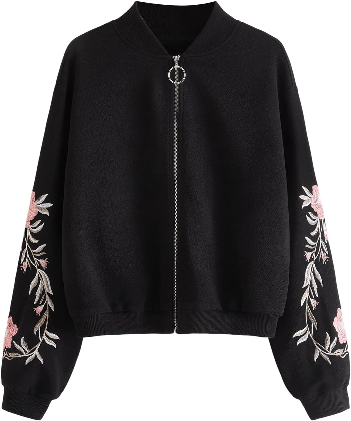 SweatyRocks Women's Floral Print Zip Up Bomber Jacket Casual Long Sleeve Jackets Outwear