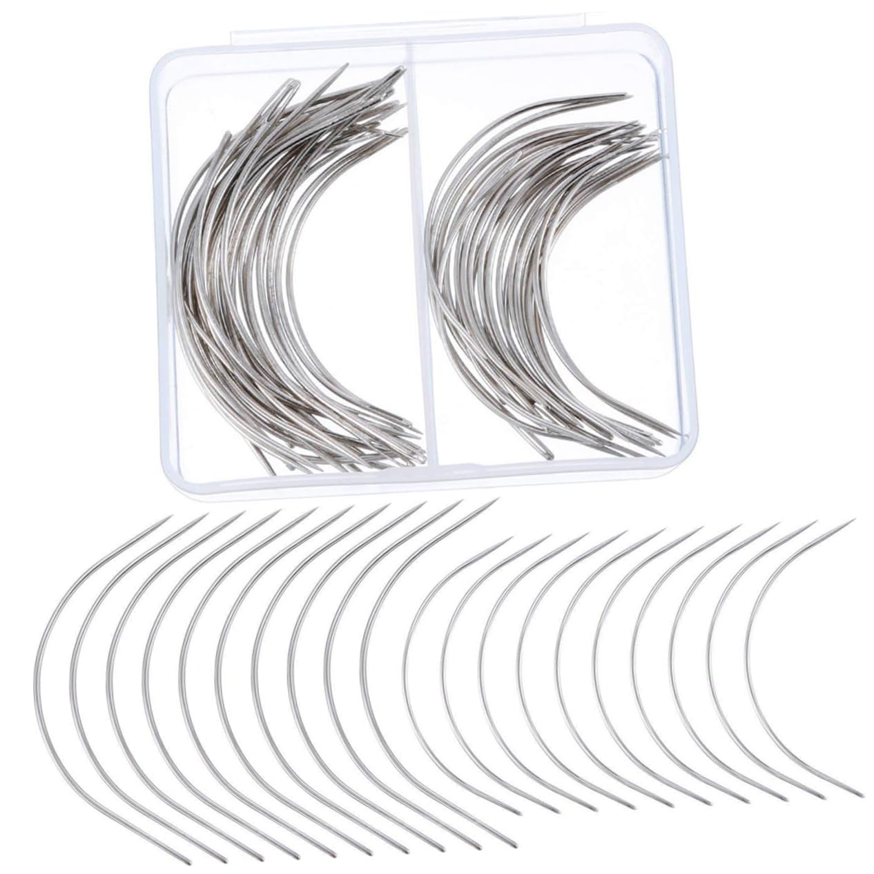 IWOWHERO 70Pcs C Type Curved Pin Set for Handmade Wigs T Pins with Storage Box T Pins for Styling Modelling Sewing and Crafts