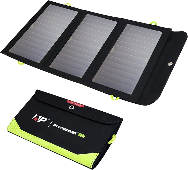Panel solar ALLPOWERS SP002 5V 21W, cargador solar portátil | Panel Solar plegable con 3 salidas USB y 2 entradas USB, banco de energía Solar de carga rápida PD 18W para teléfonos, tabletas, exteriores, Camping
